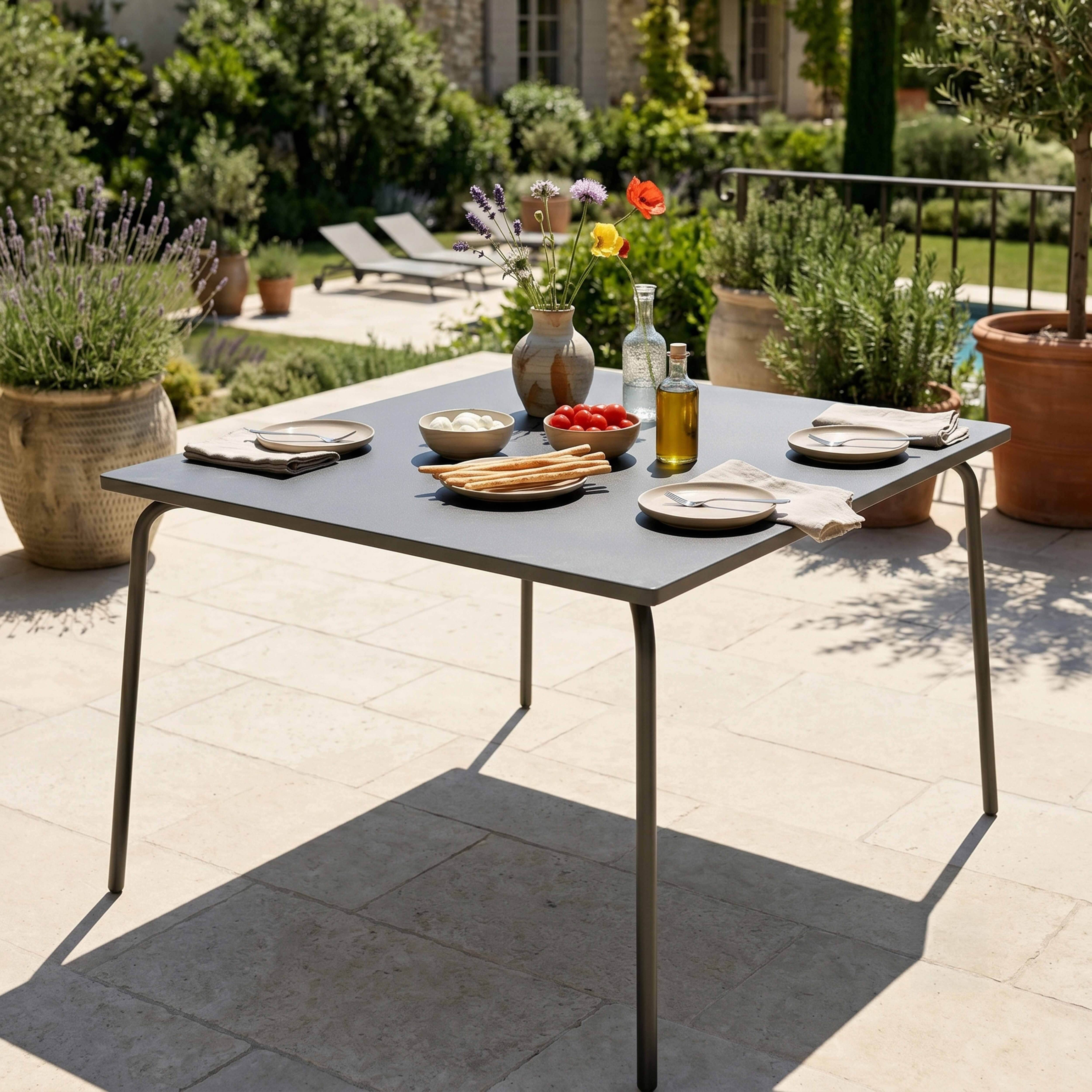 Oviala - Table de jardin carrée en métal anthracite Palavas - Oviala - Imagen 2