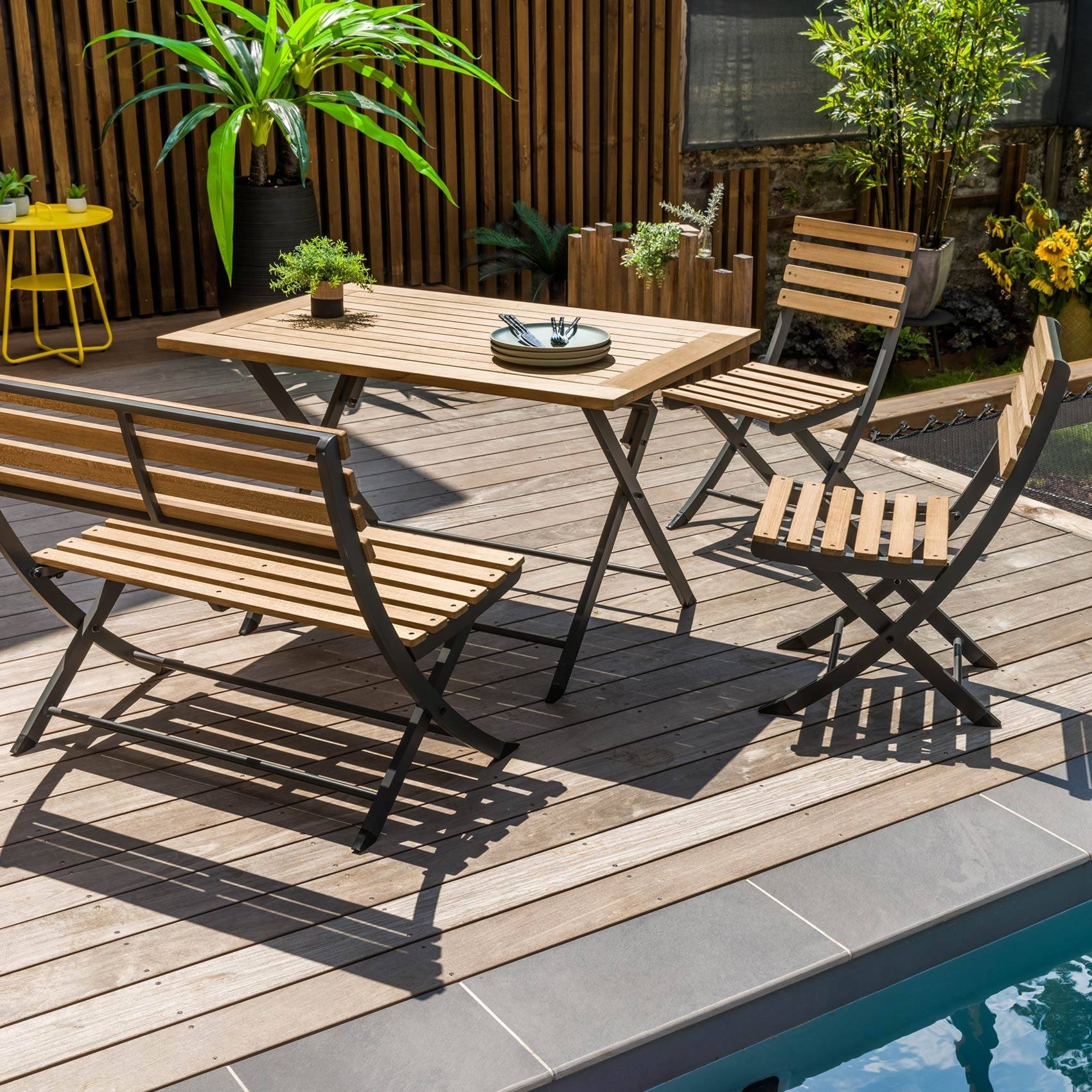 Ensemble repas pliant en teck - JARDILINE - Bois - Naturel - Imagen 1
