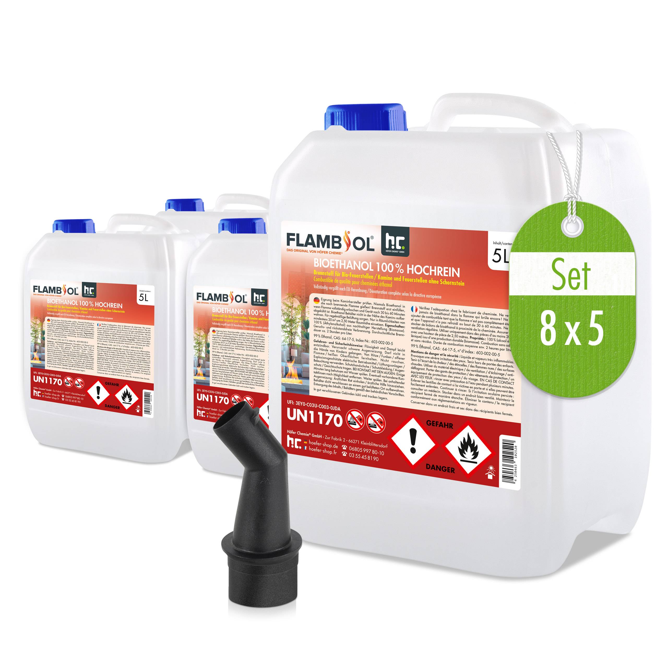 Bioéthanol à 100% dénaturé FLAMBIOL® en bidon de 5 L x 8 - Image 1