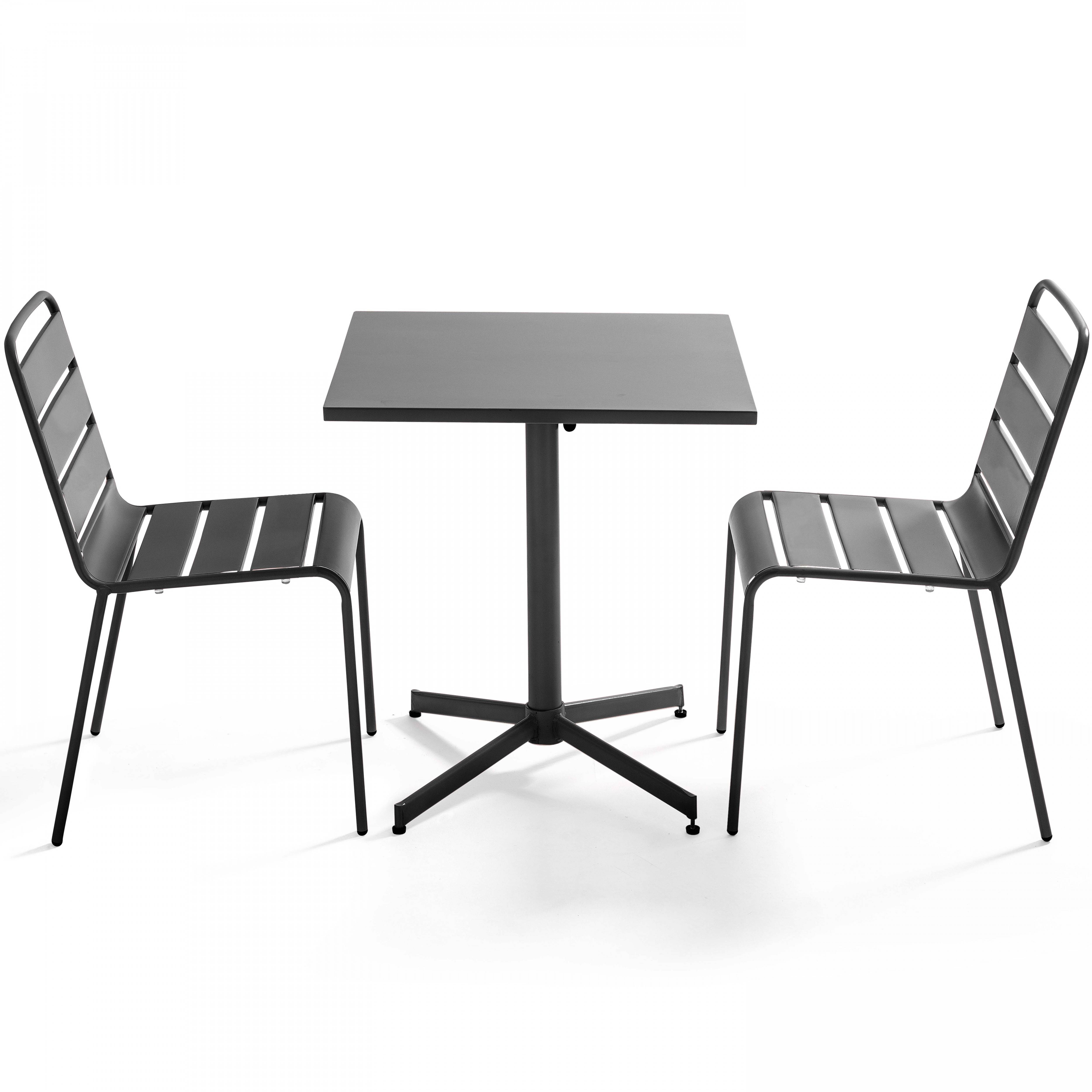 Oviala - Ensemble table de jardin carrée et 2 chaises métal gris Palavas - Oviala - Image 1