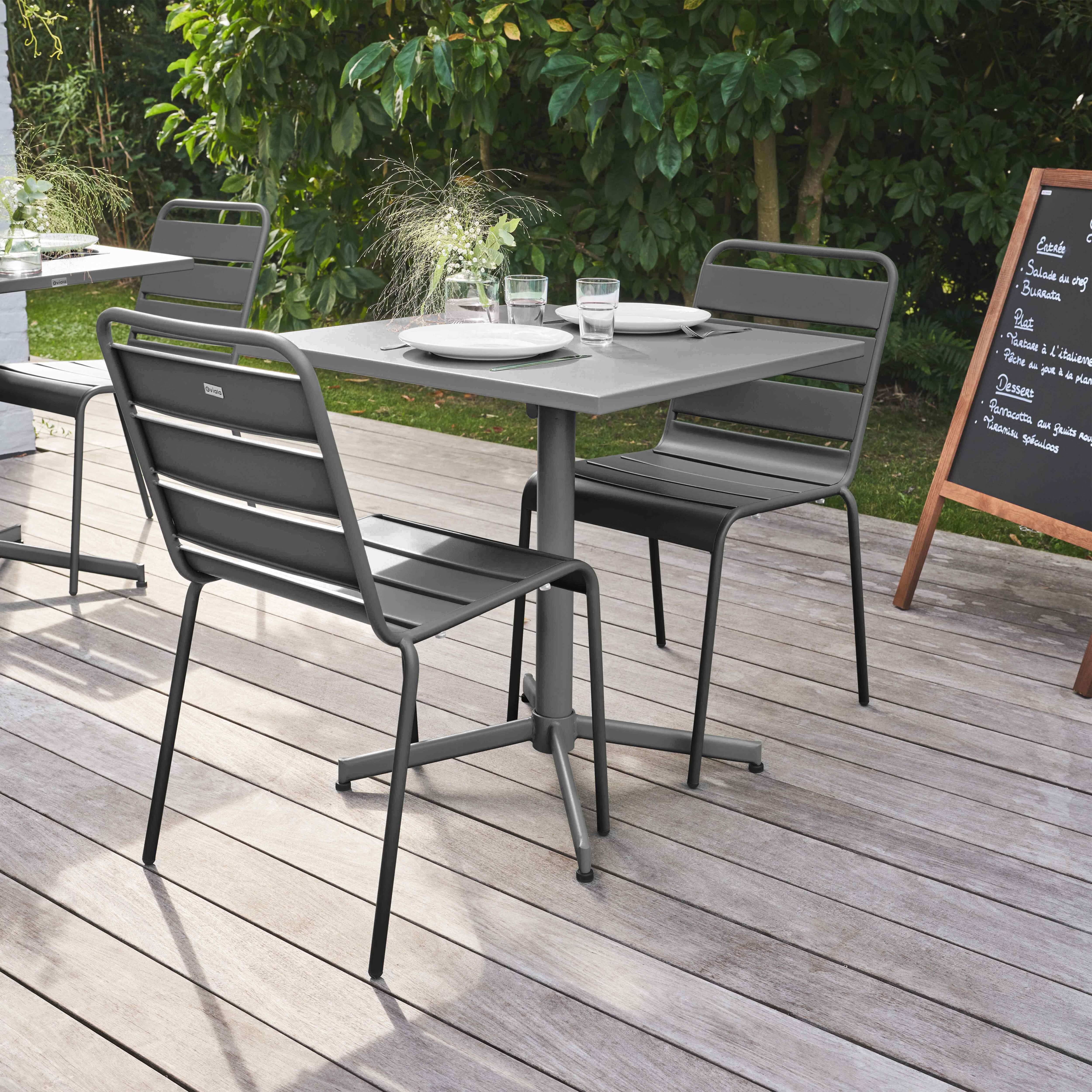 Oviala - Ensemble table de jardin carrée et 2 chaises métal gris Palavas - Oviala - Image 3