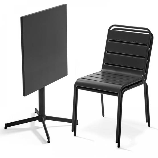Oviala - Ensemble table de jardin carrée et 2 chaises métal gris Palavas - Oviala - Image 2