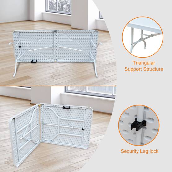 Table Pliante Valise 180cm Blanc Jardin Camping Réception Acier - ComfortXL Outdoor Living - Image 5
