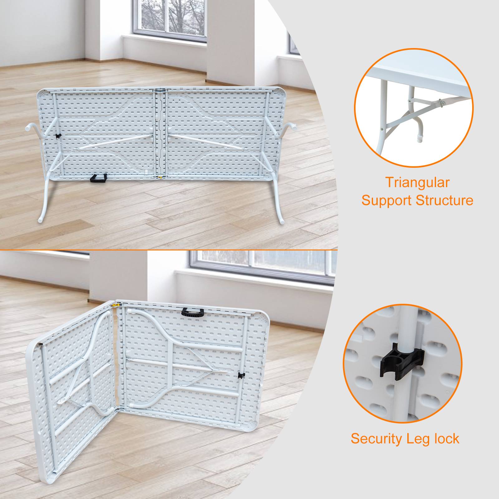 Table Pliante Valise 180cm Blanc Jardin Camping Réception Acier - ComfortXL Outdoor Living - Image 5