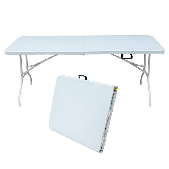 Table Pliante Valise 180cm Blanc Jardin Camping Réception Acier - ComfortXL Outdoor Living - Image 2