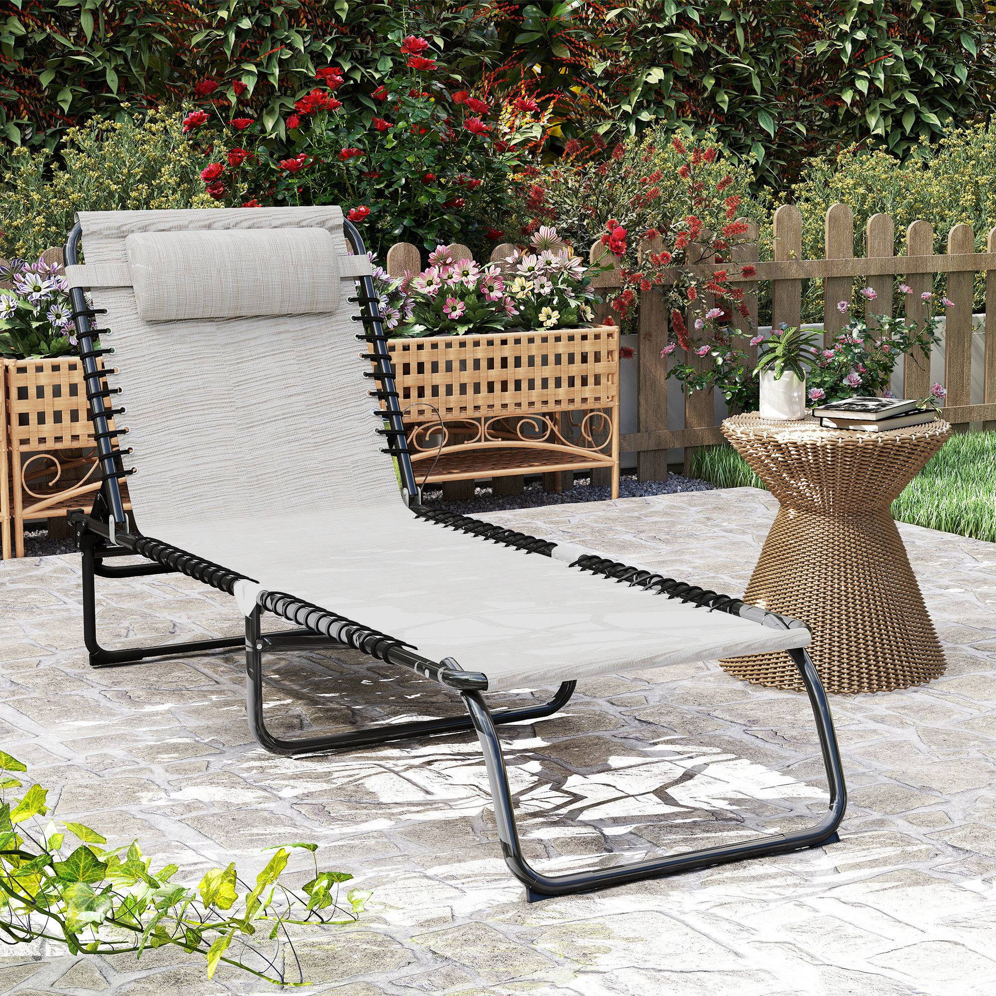 Chaise longue pliante blanc crème, transat de jardin avec dossier réglable 4 positions, résistant aux intempéries, charge max 120 kg - Image 3
