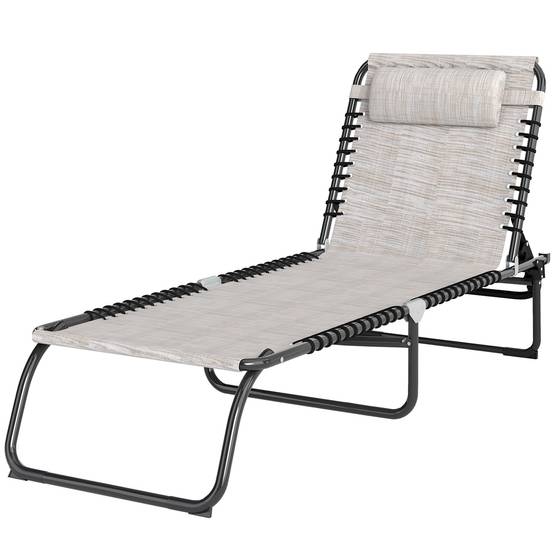 Chaise longue pliante blanc crème, transat de jardin avec dossier réglable 4 positions, résistant aux intempéries, charge max 120 kg - Image 2