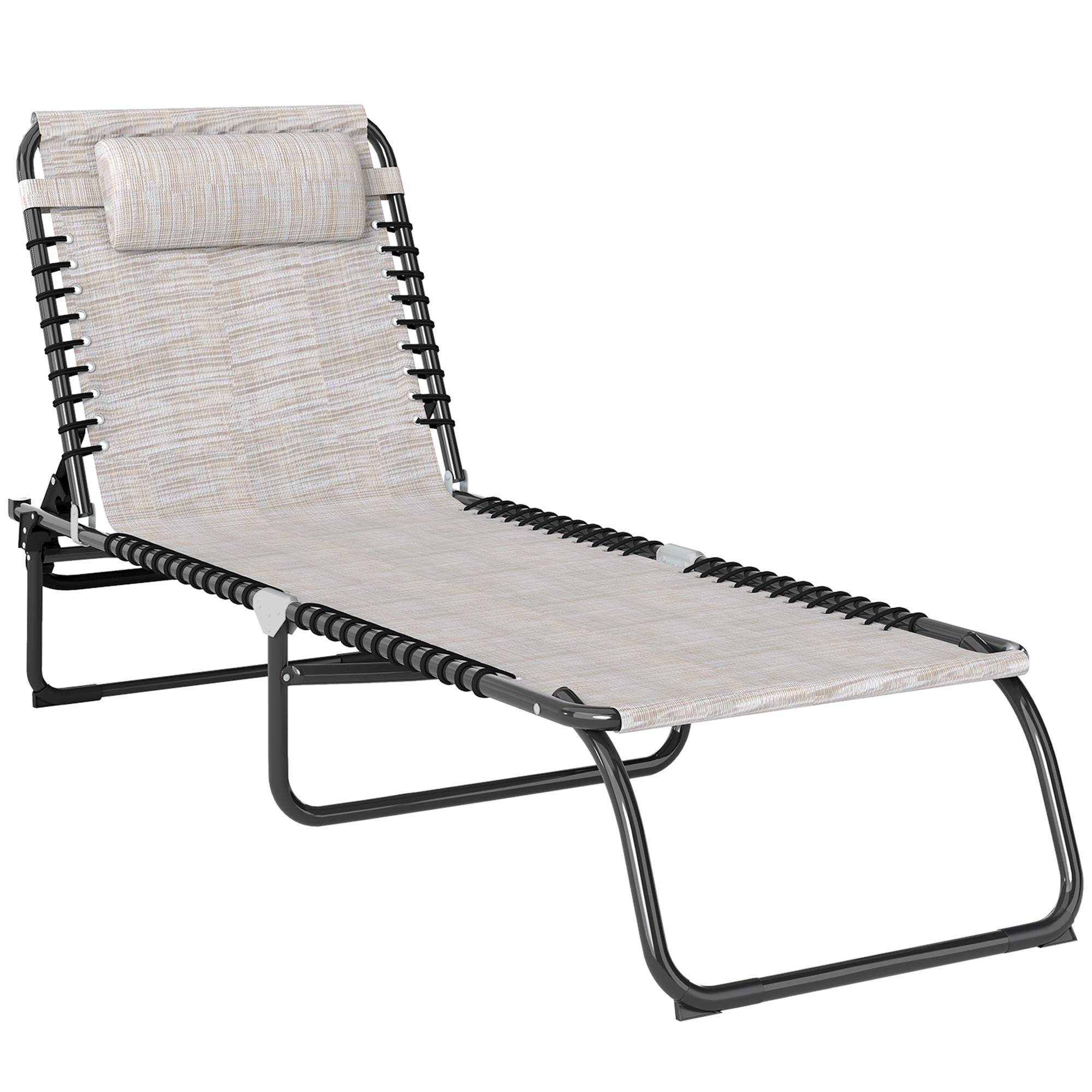 Chaise longue pliante blanc crème, transat de jardin avec dossier réglable 4 positions, résistant aux intempéries, charge max 120 kg - Image 1