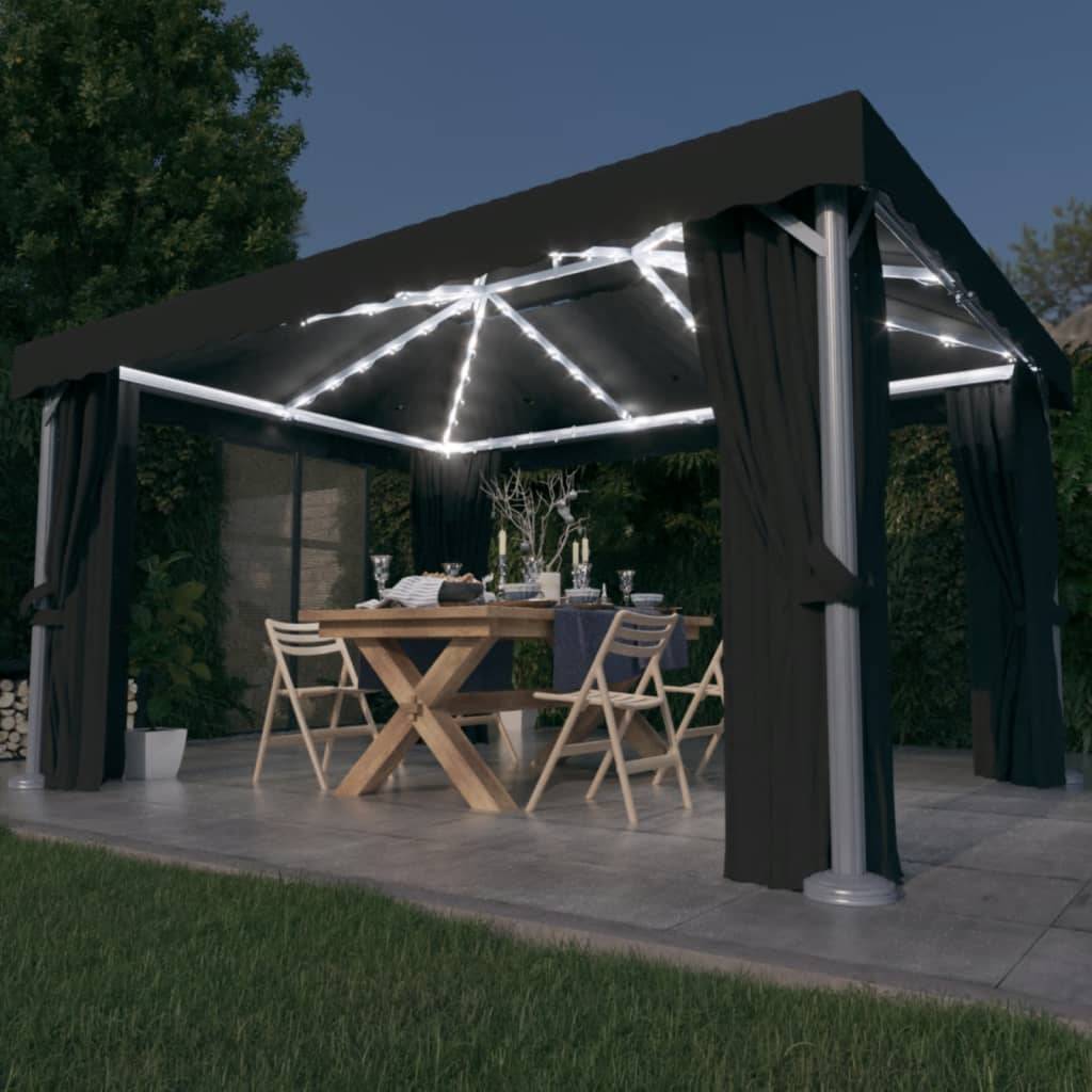 Vidaxl - Tonnelle avec rideau et guirlande lumineuse LED 4x3m Anthracite vidaXL 3070355