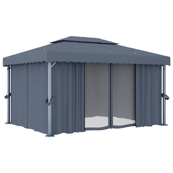 Vidaxl - Tonnelle avec rideau et guirlande lumineuse LED 4x3m Anthracite vidaXL 3070355 - Image 9