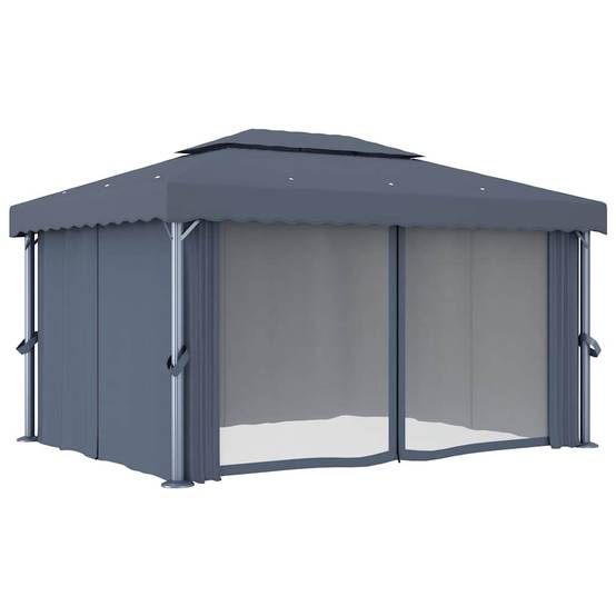 Vidaxl - Tonnelle avec rideau et guirlande lumineuse LED 4x3m Anthracite vidaXL 3070355 - Image 10