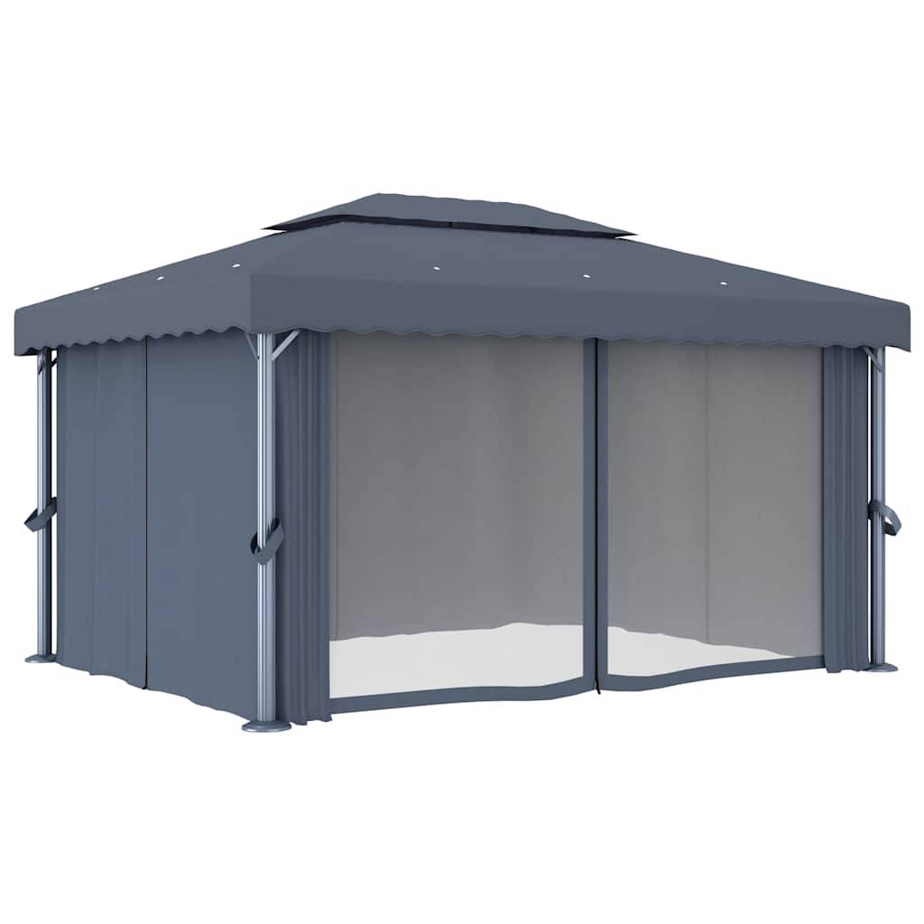 Vidaxl - Tonnelle avec rideau et guirlande lumineuse LED 4x3m Anthracite vidaXL 3070355 - Image 10