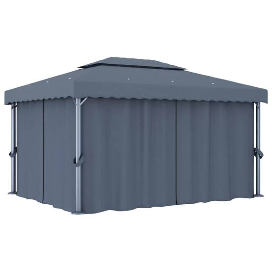 Vidaxl - Tonnelle avec rideau et guirlande lumineuse LED 4x3m Anthracite vidaXL 3070355 - Image 4