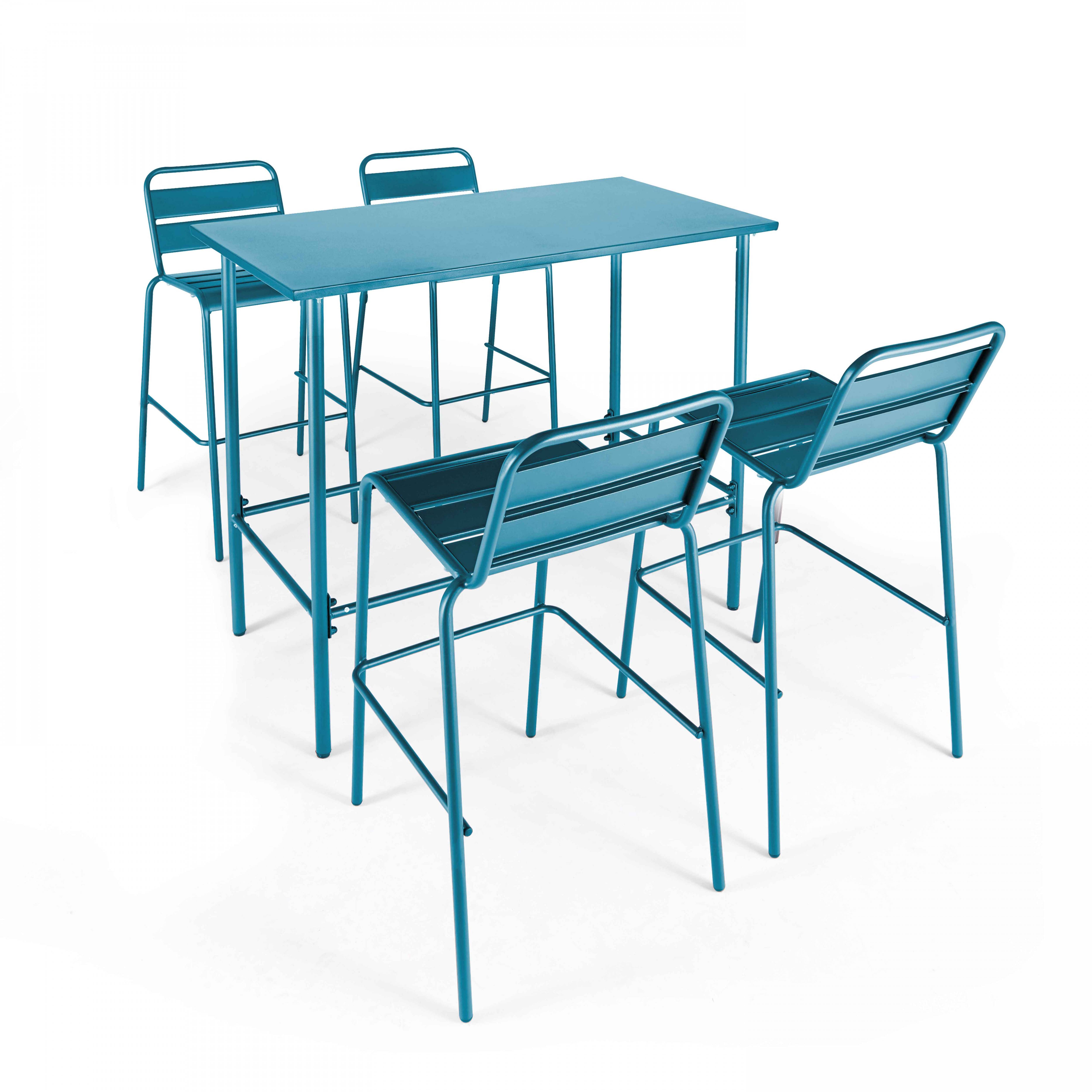 Oviala - Ensemble table haute et 4 chaises de bar en métal bleu pacific Palavas - Oviala - Image 1