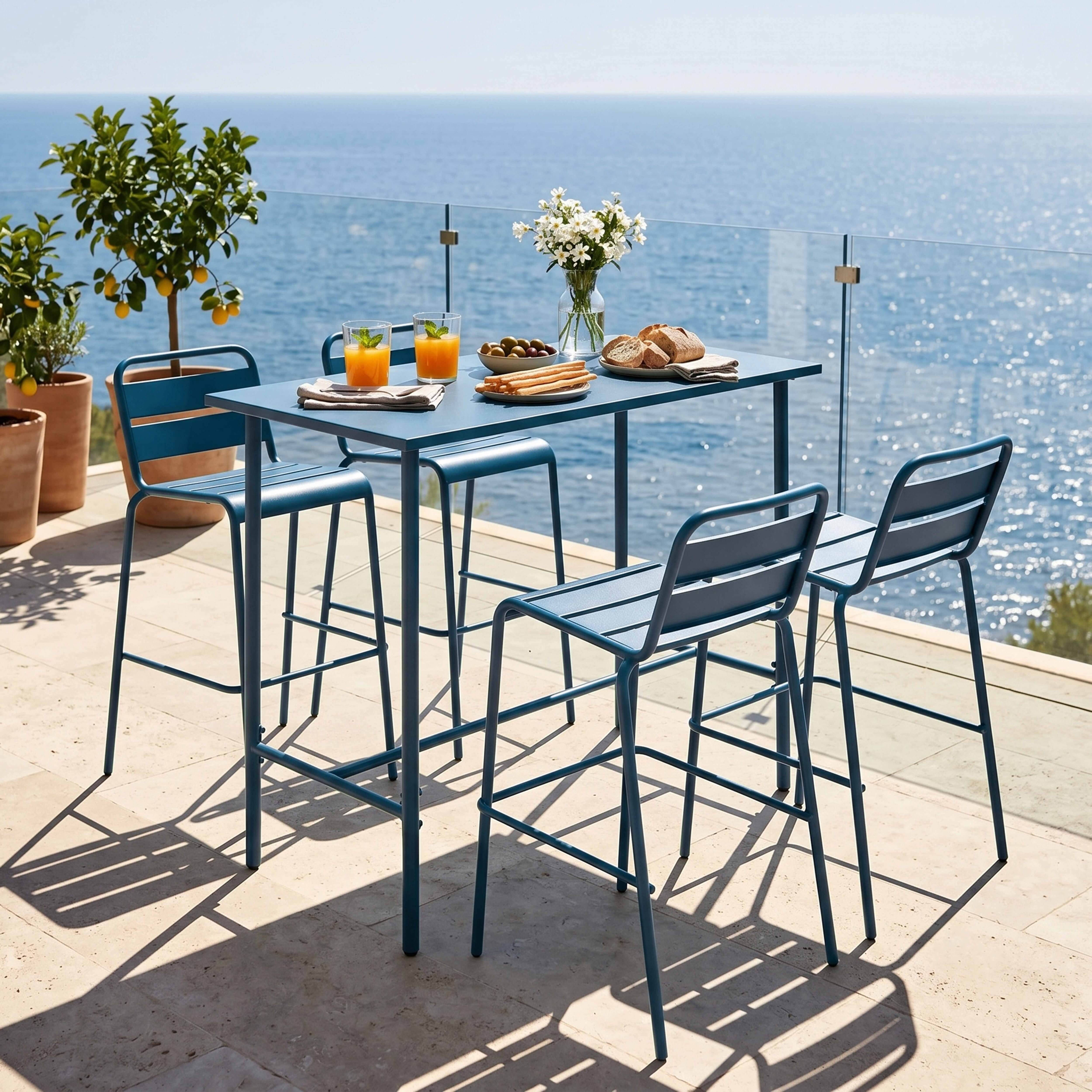 Oviala - Ensemble table haute et 4 chaises de bar en métal bleu pacific Palavas - Oviala - Image 4