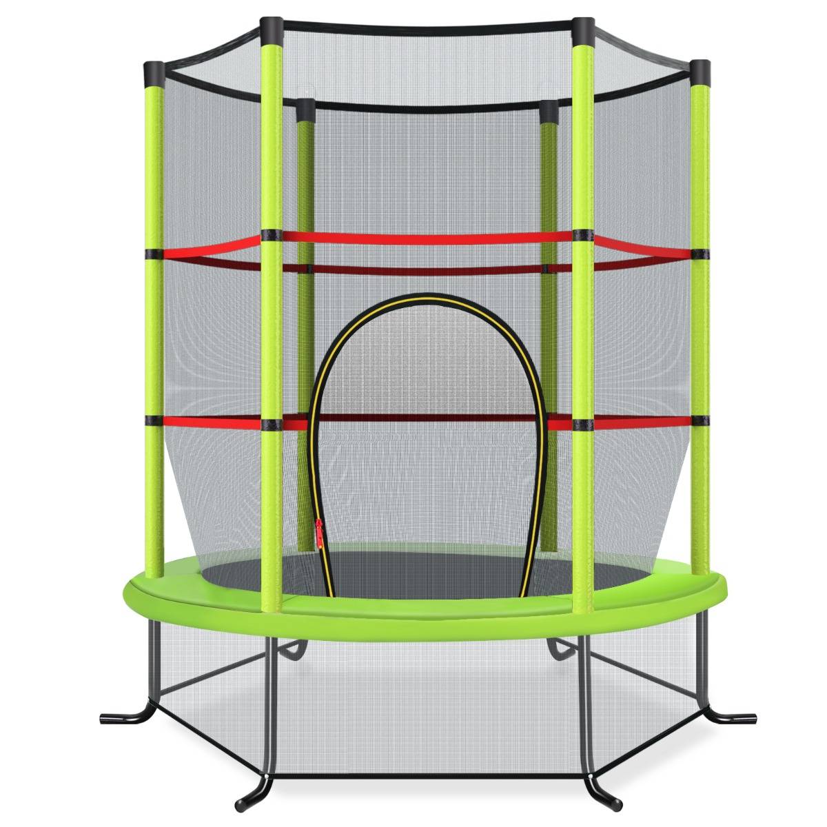 Trampoline de Jardin pour Enfants Ø165CM, avec Filet de Protection Appuis de Ressorts et Structure en Acier Vert F413R - Image 3