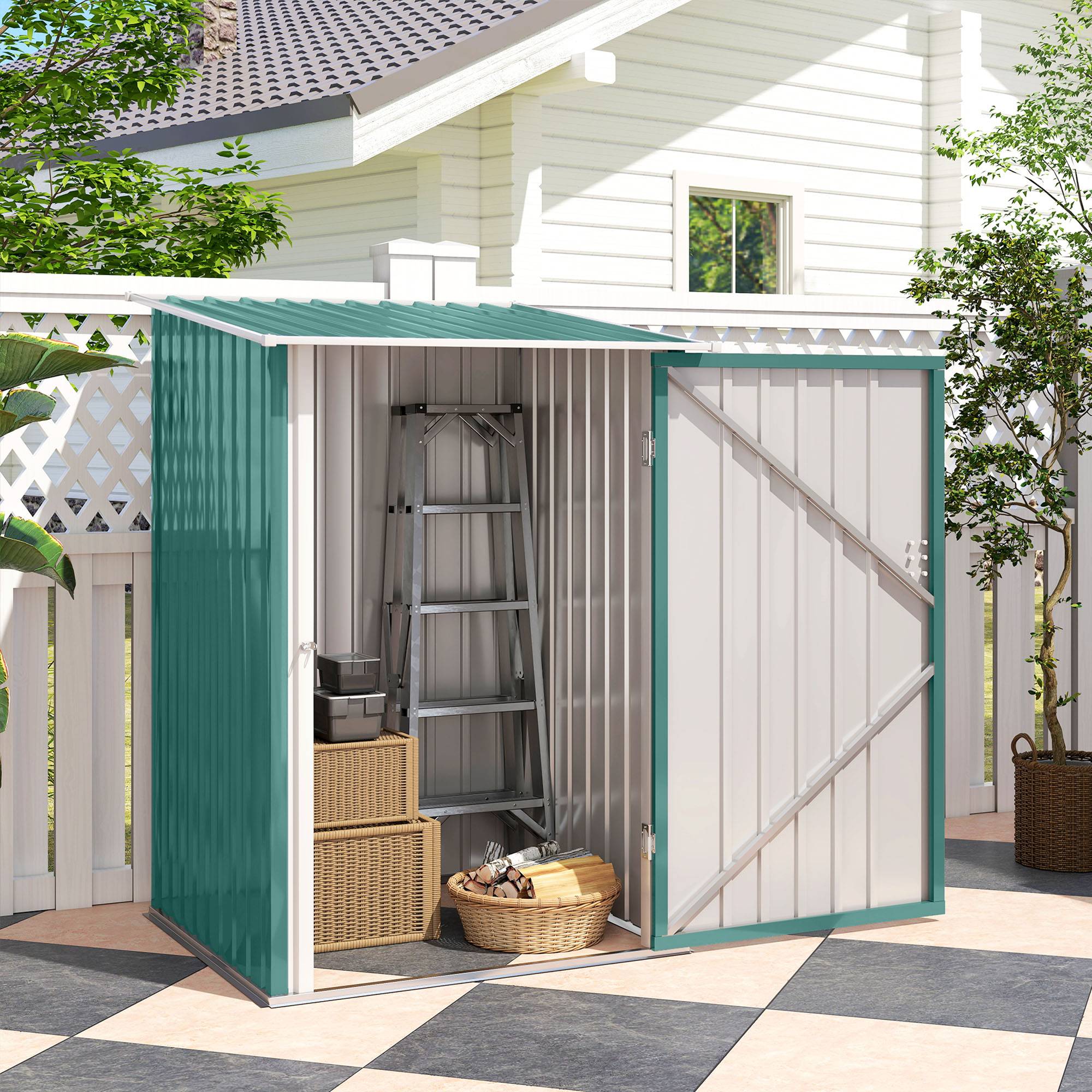 ComfortXL - Abri de jardin adossé en acier galvanisé vert 100 x 103 x 160 cm rangement outils extérieur porte à loquet - Image 10