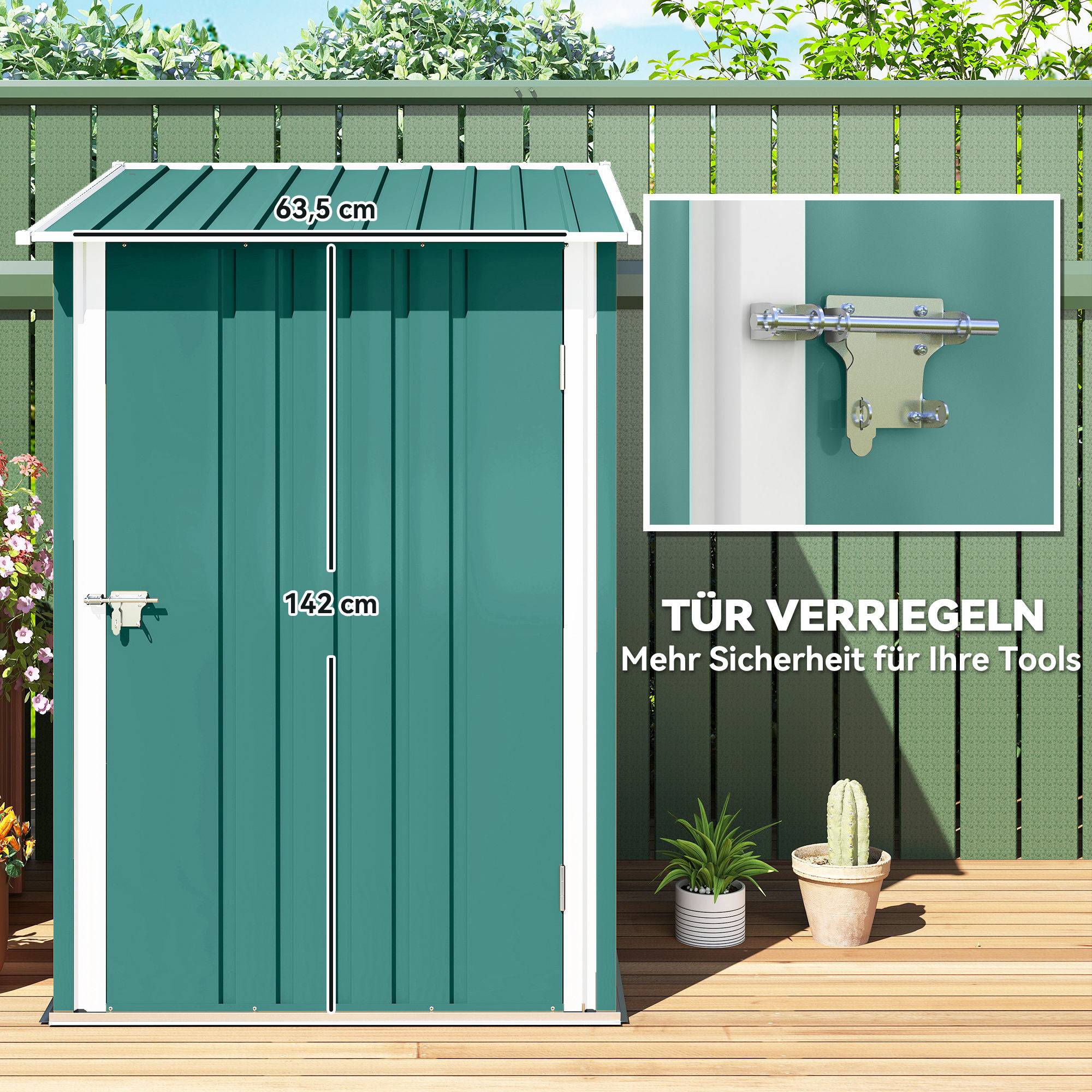 ComfortXL - Abri de jardin adossé en acier galvanisé vert 100 x 103 x 160 cm rangement outils extérieur porte à loquet - Image 7