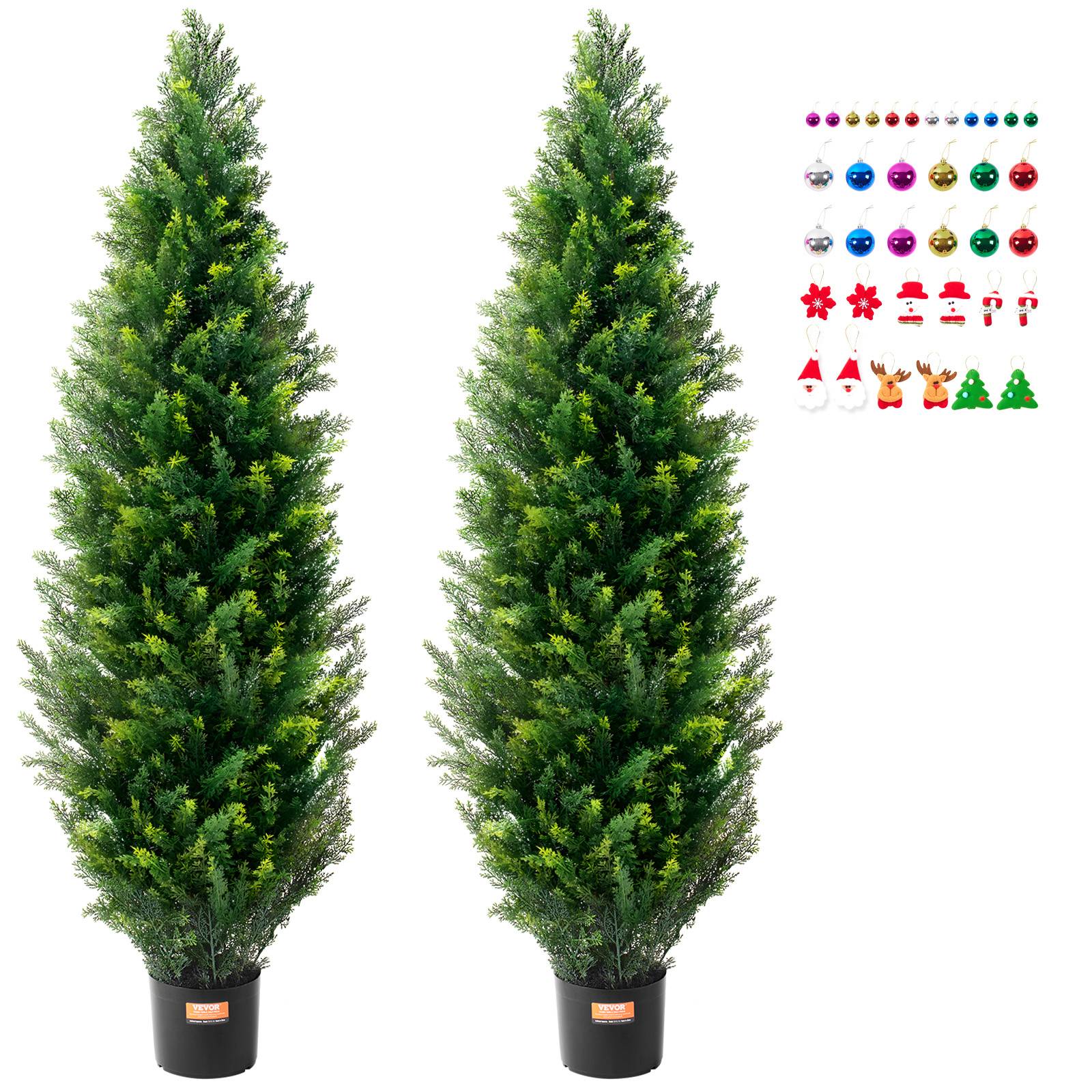 VEVOR Arbre topiaire cèdre artificiel 60 po, lot 2. Feuilles UV, avec pot. Décoration intérieur/extérieur. - Image 1