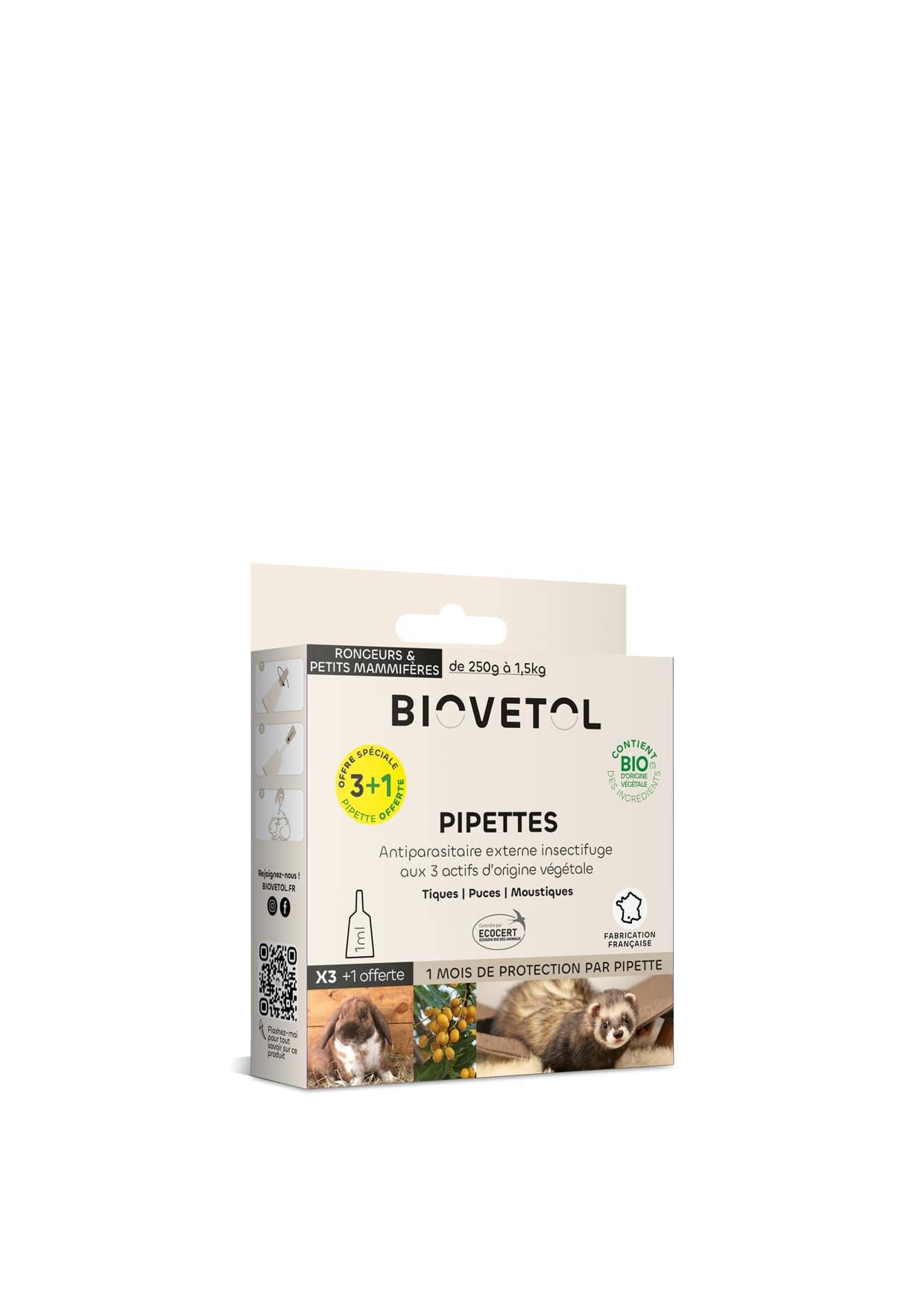 Biovetol - Pipettes antiparasitaires rongeurs 1ml (x3+1 OFFERTE) Bio - Image 1
