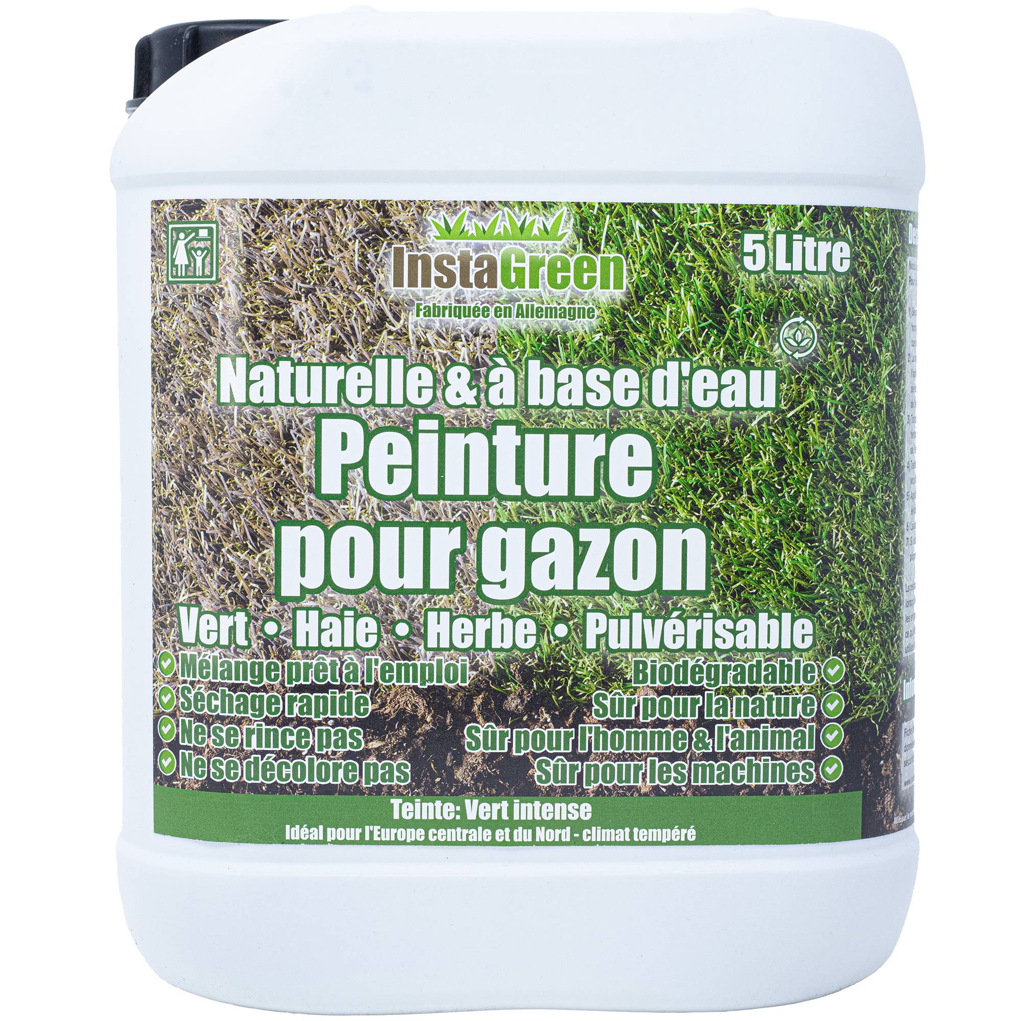 InstaGreen Premium peinture pour haies et gazon 5 litres - prête à l'emploi contre le jaunissem. du gazon - à base d'eau vaporisable biodégradable