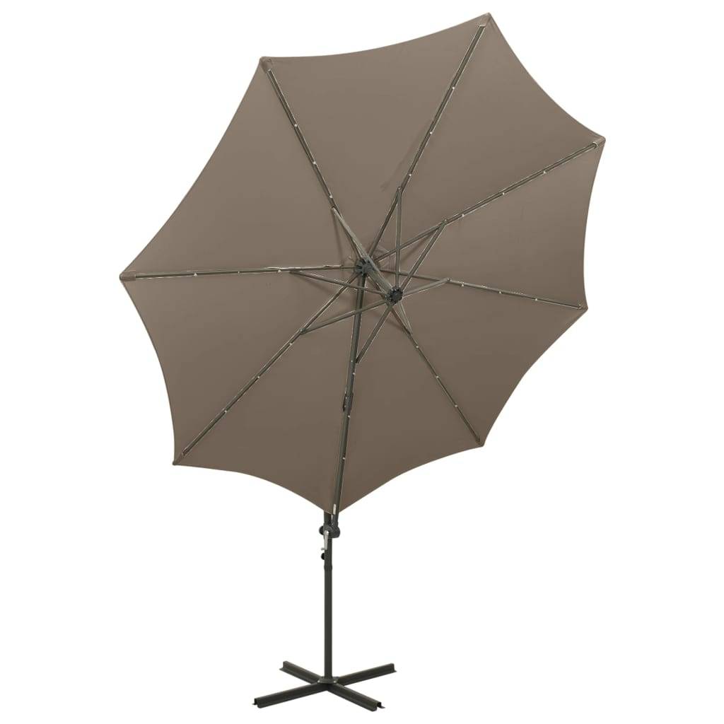 Helloshop26 - Parasol meuble de jardin déporté avec mât et lumières led 300 cm taupe - Imagen 4