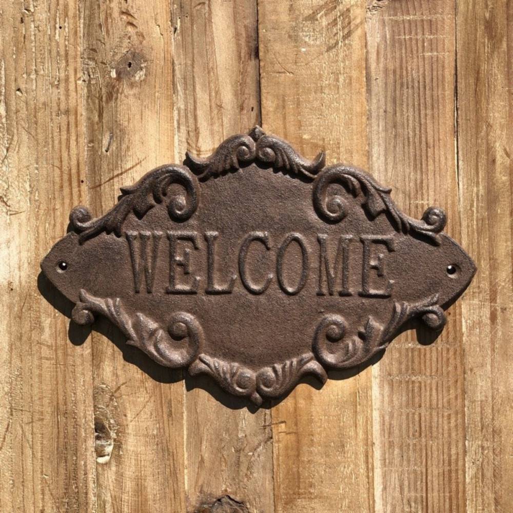 ° Plaque de porte d'entrée décorative welcome fonte marron 26x16cm Chemin de campagne - Imagen 2