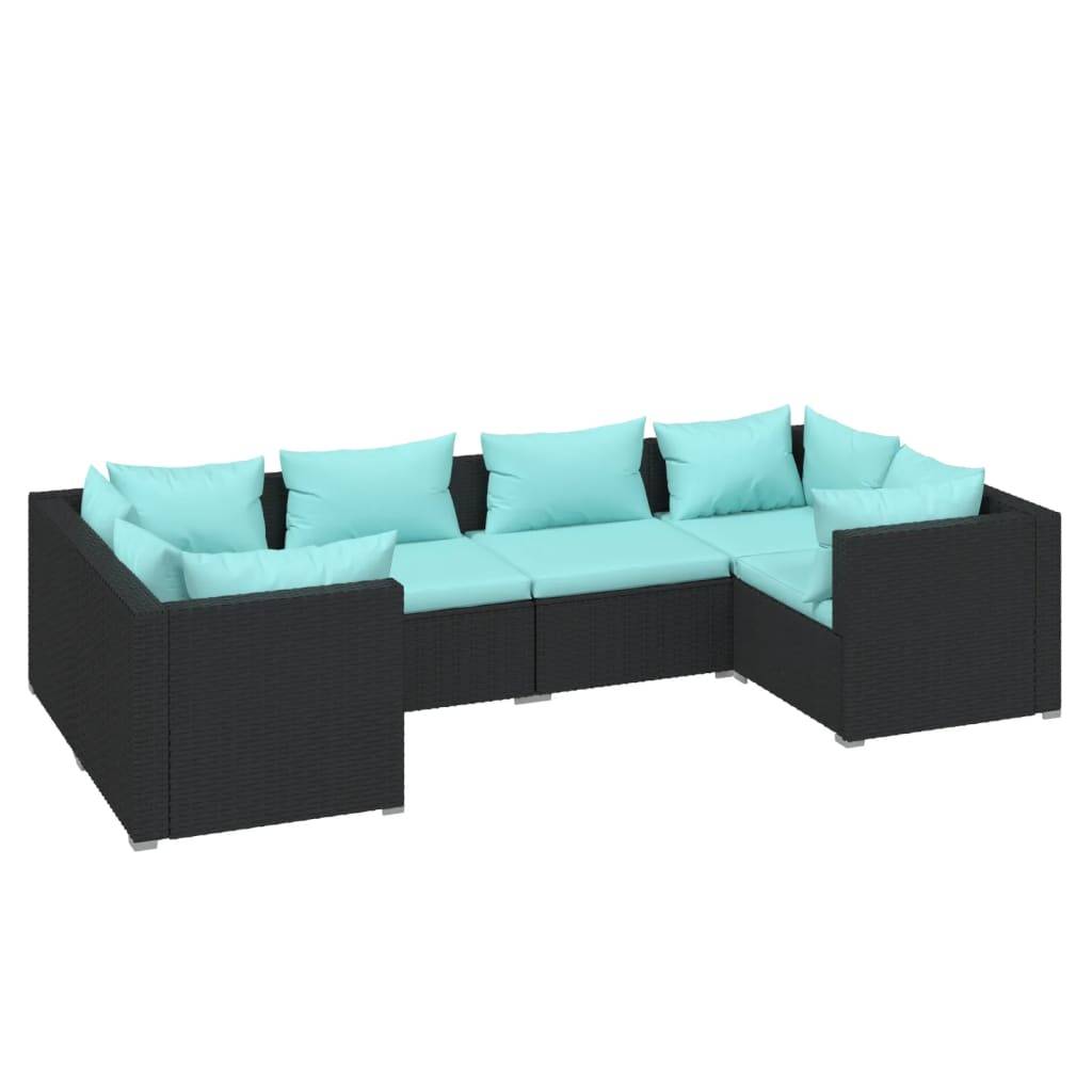 Helloshop26 - Salon de jardin meuble d'extérieur ensemble de mobilier 6 pièces avec coussins résine tressée noir - Imagen 1