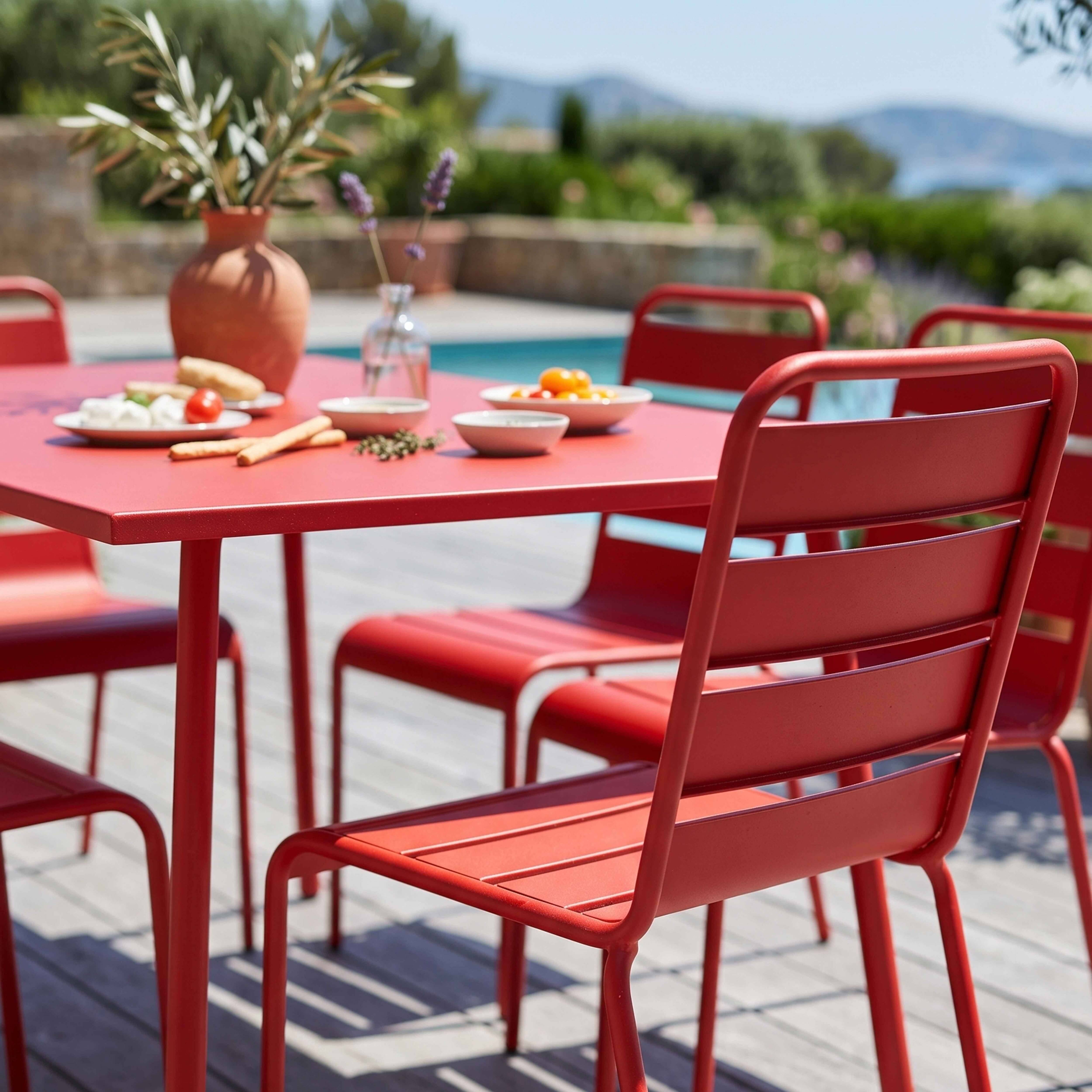 Oviala - Ensemble table de jardin et 6 chaises en métal rouge Palavas - Oviala - Imagen 4