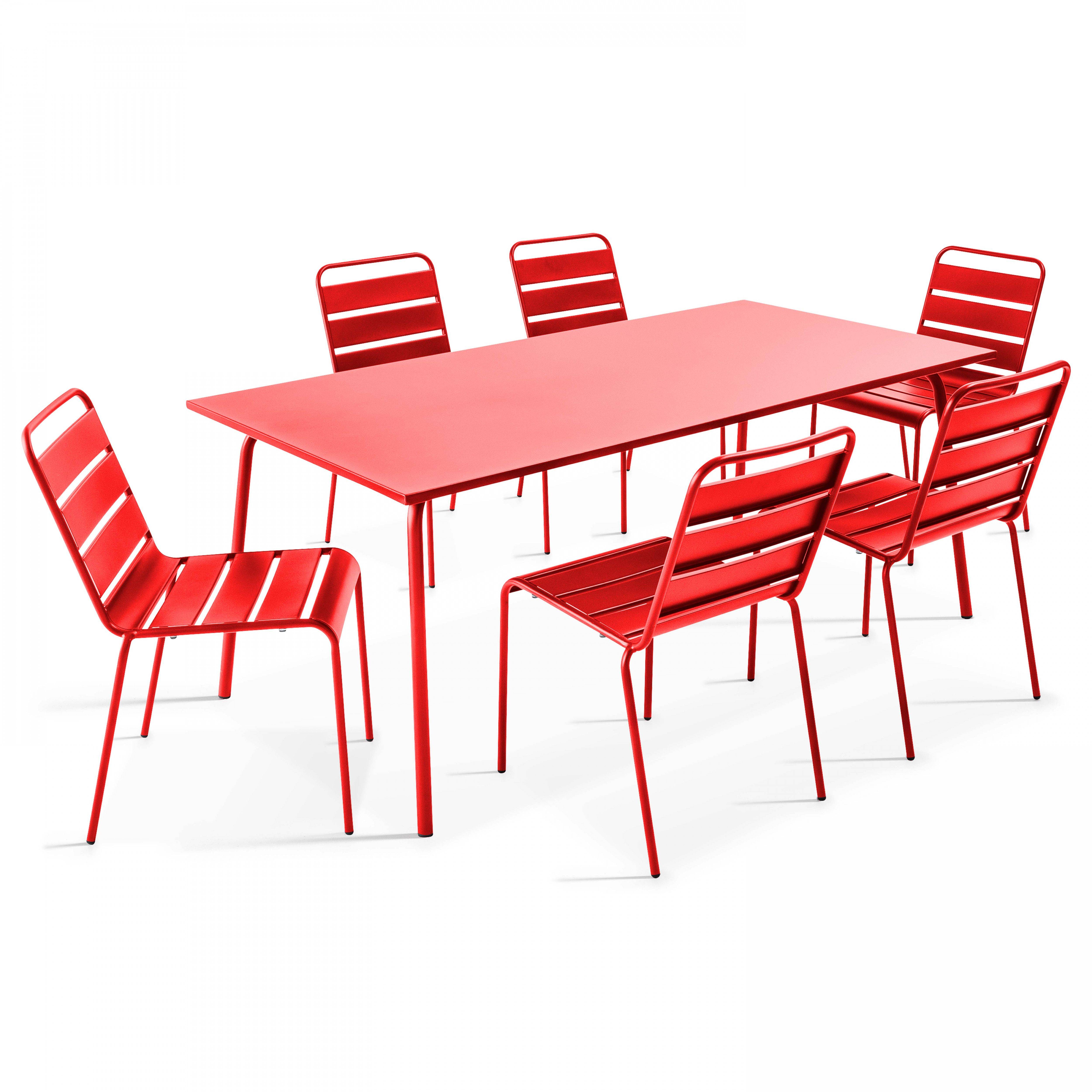 Oviala - Ensemble table de jardin et 6 chaises en métal rouge Palavas - Oviala - Imagen 1