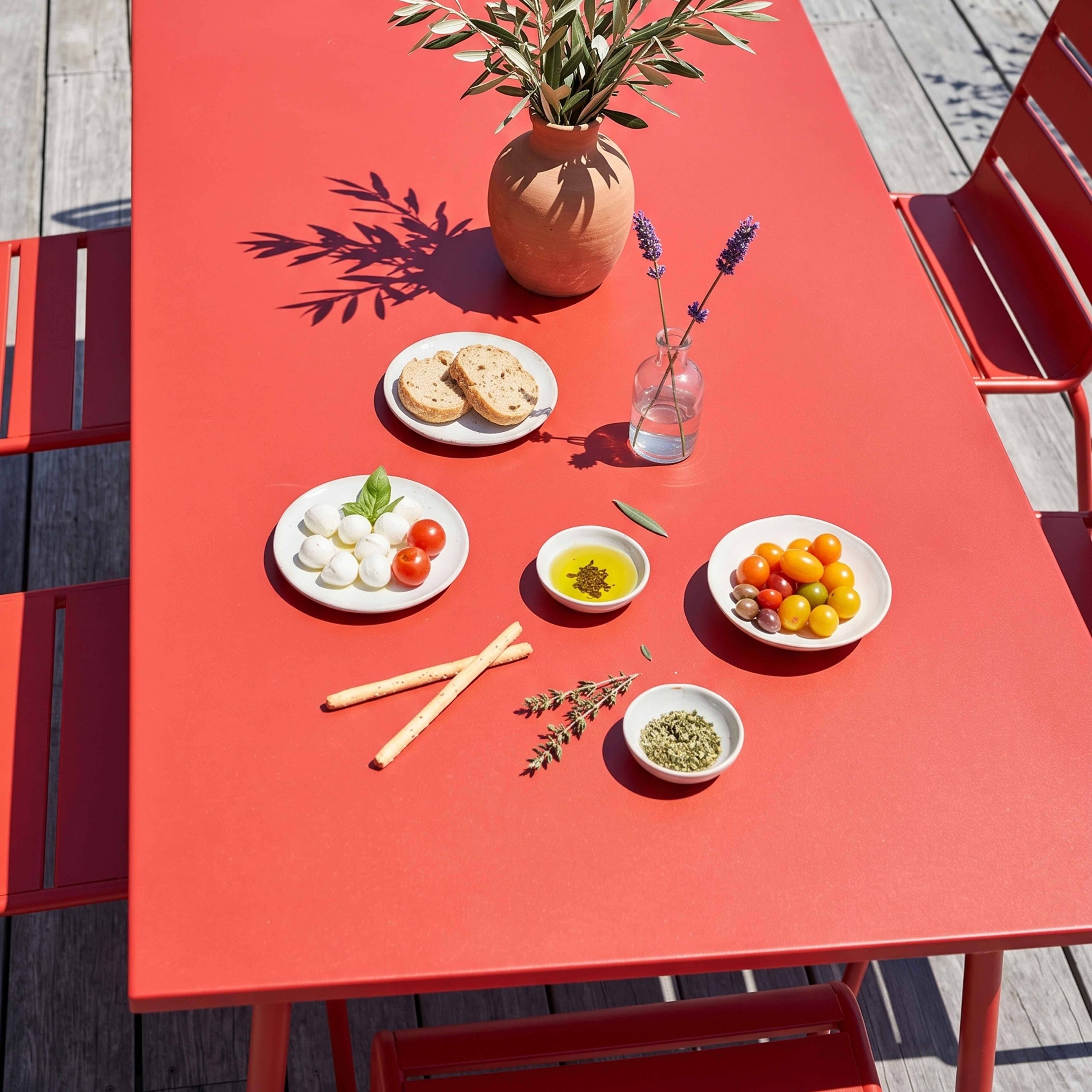 Oviala - Ensemble table de jardin et 6 chaises en métal rouge Palavas - Oviala - Imagen 3