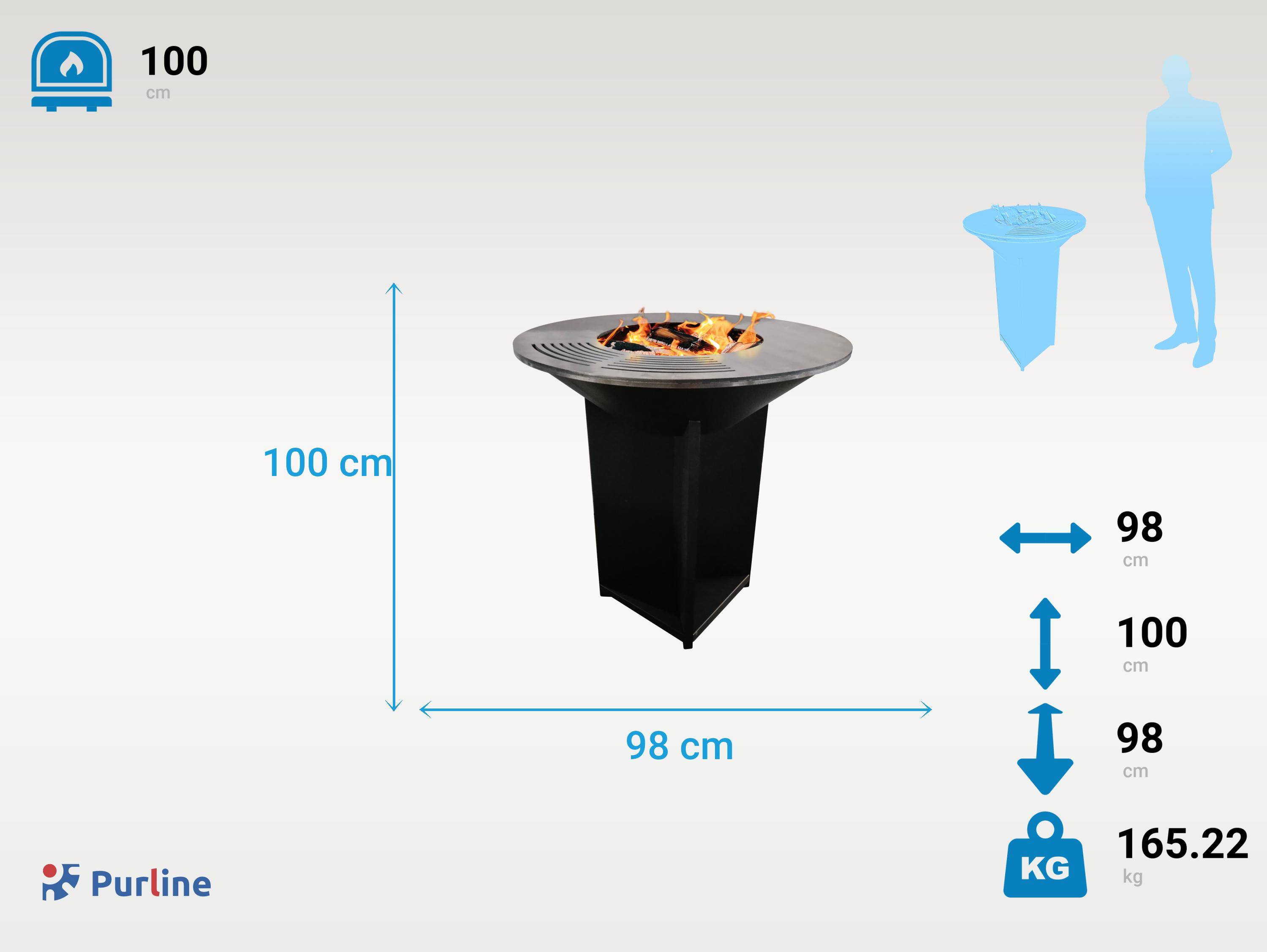 Purline - Barbecue Braséro charbon acier corten noir avec plancha Ø60cm EFP56B – Purline - Image 3