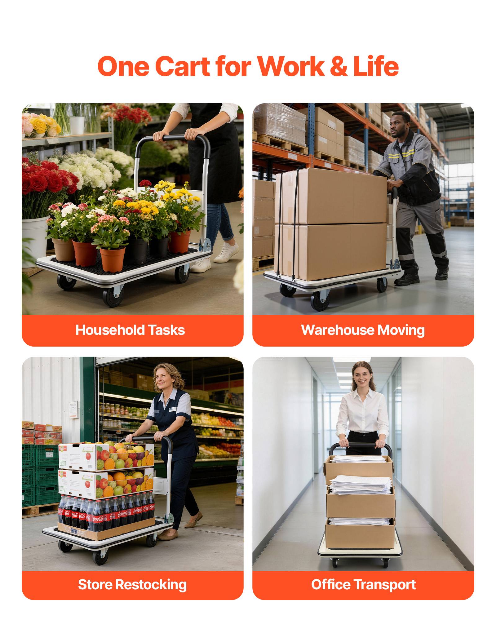 VEVOR Chariot à Plateforme Pliable Chariot Plateau 90x61 cm Charge 299,37 kg - Image 6