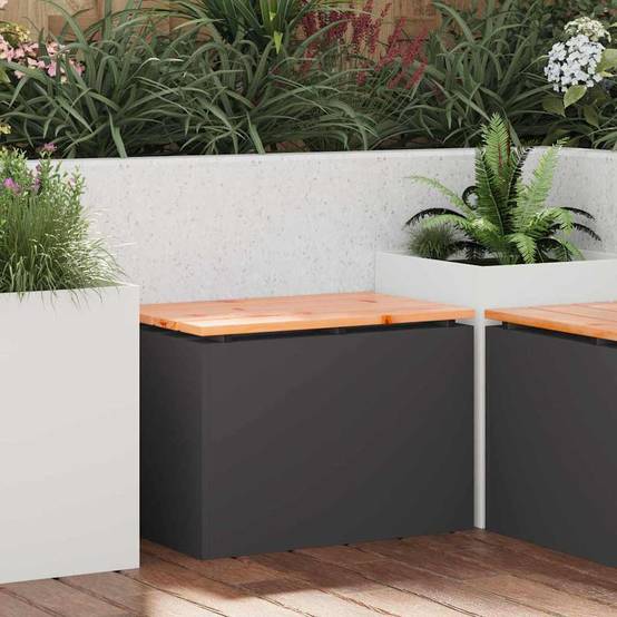 Petit Banc Jardin Industriel Bois Douglas Pieds Acier Noir 60cm – ComfortXL Outdoor Living - Image 1