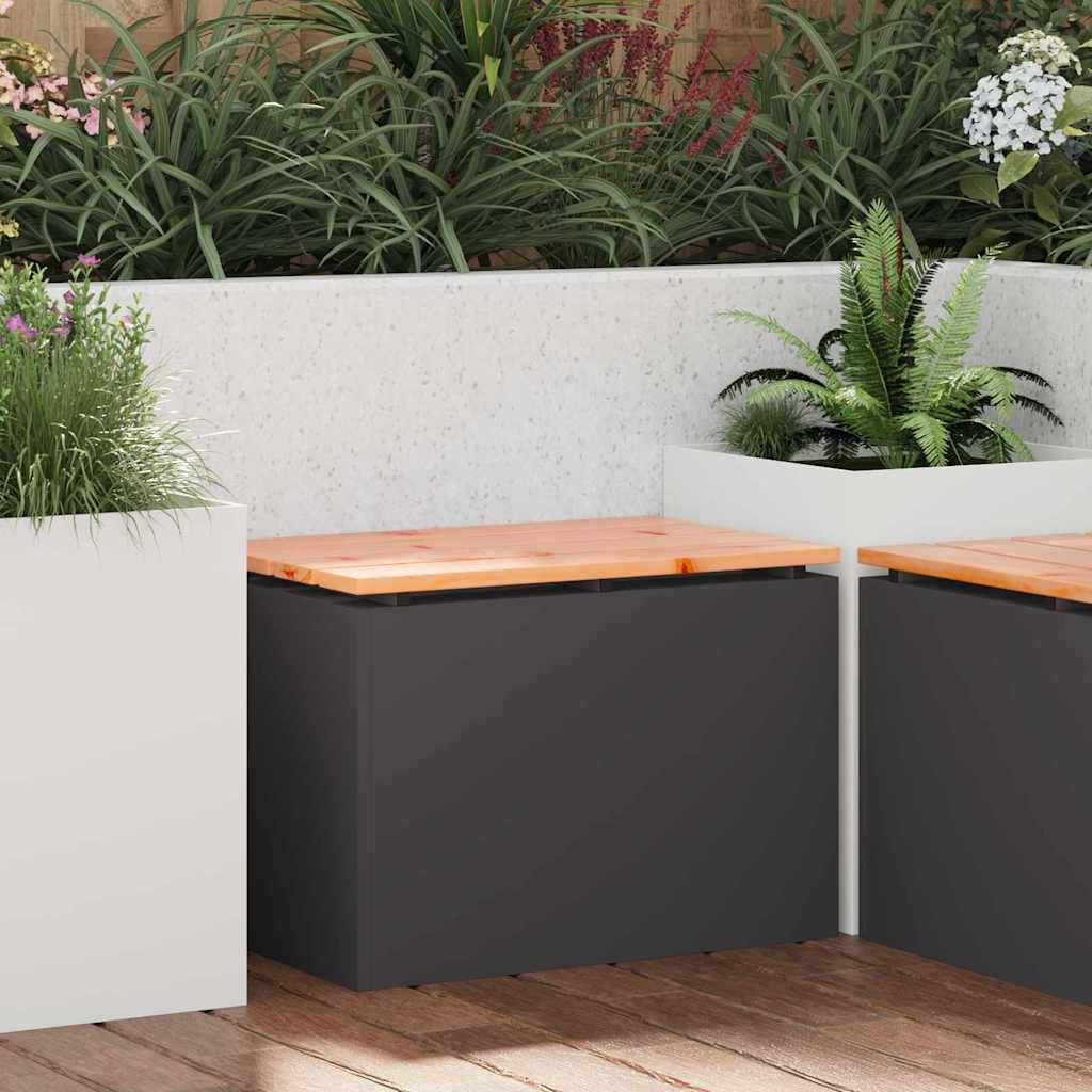 Petit Banc Jardin Industriel Bois Douglas Pieds Acier Noir 60cm – ComfortXL Outdoor Living - Image 1