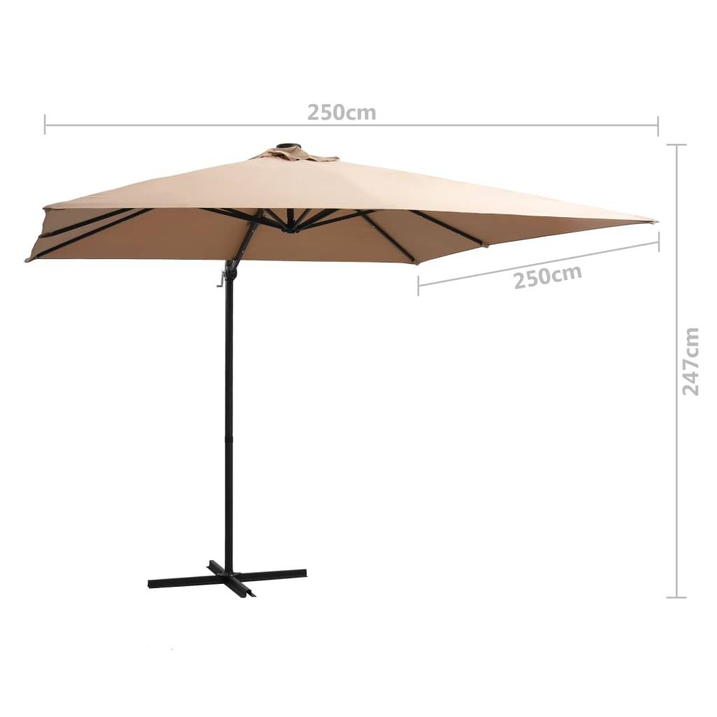 Helloshop26 - Parasol déporté avec led et mât en acier 250 x 250 cm taupe - Imagen 8