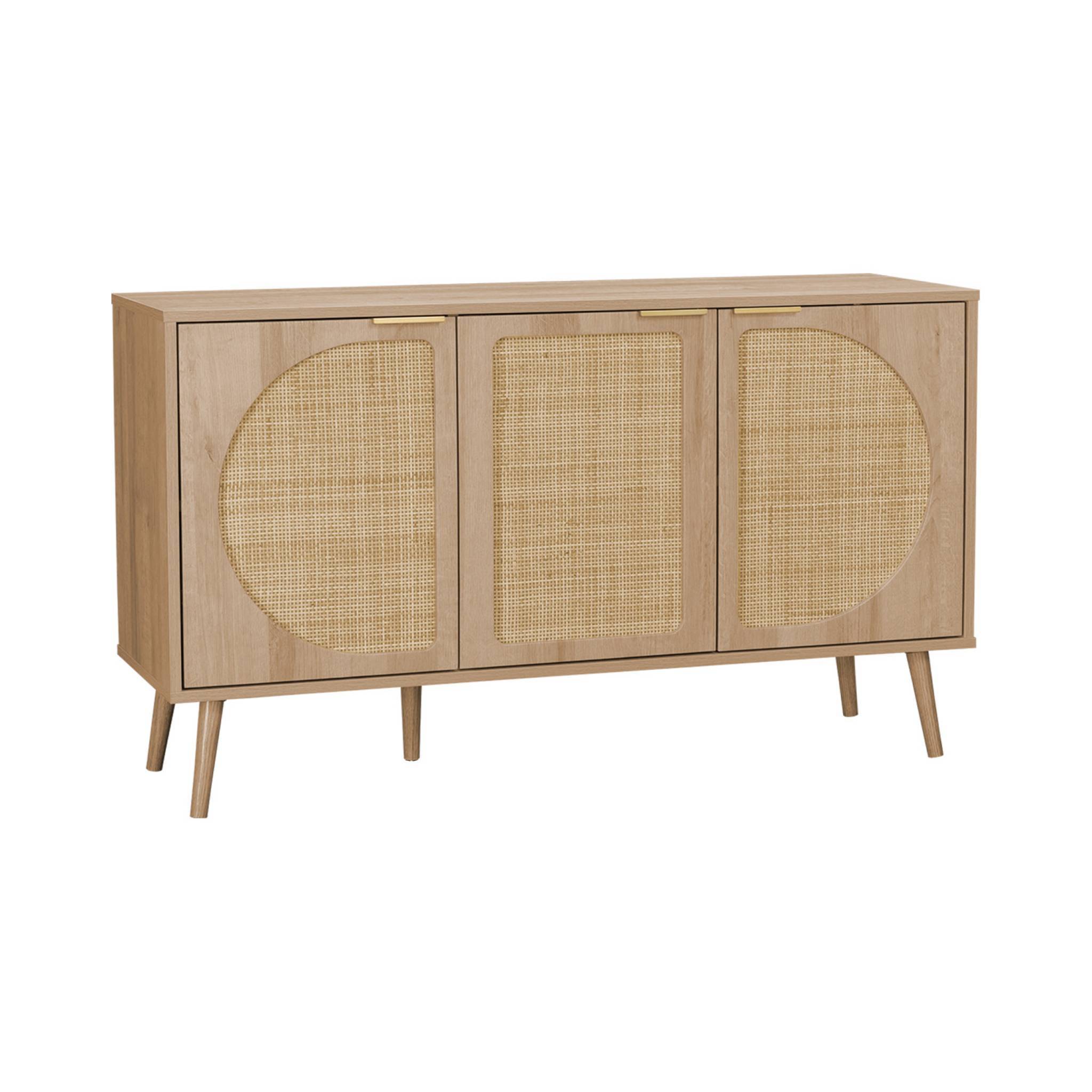 Buffet de rangement. Eva. cannage arrondis et décor bois. trois portes. deux niveaux . buffet bas. L 120 x l39 x H70cm | sweeek - Image 2