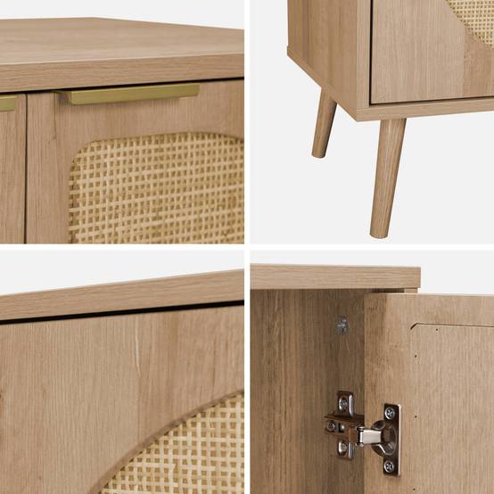 Buffet de rangement. Eva. cannage arrondis et décor bois. trois portes. deux niveaux . buffet bas. L 120 x l39 x H70cm | sweeek - Image 7