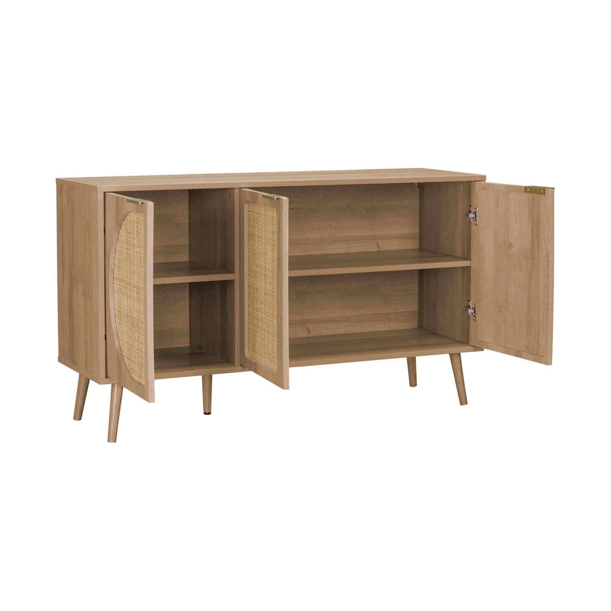 Buffet de rangement. Eva. cannage arrondis et décor bois. trois portes. deux niveaux . buffet bas. L 120 x l39 x H70cm | sweeek - Image 6