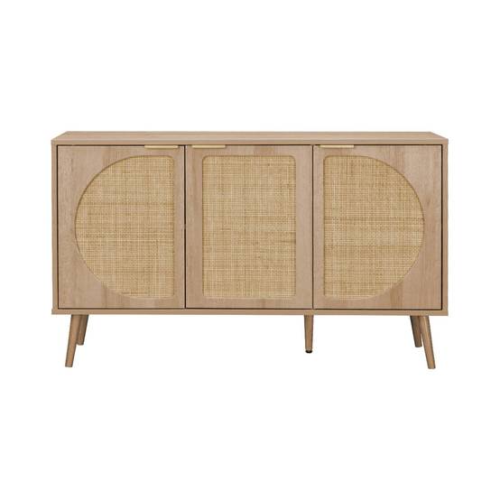 Buffet de rangement. Eva. cannage arrondis et décor bois. trois portes. deux niveaux . buffet bas. L 120 x l39 x H70cm | sweeek - Image 5
