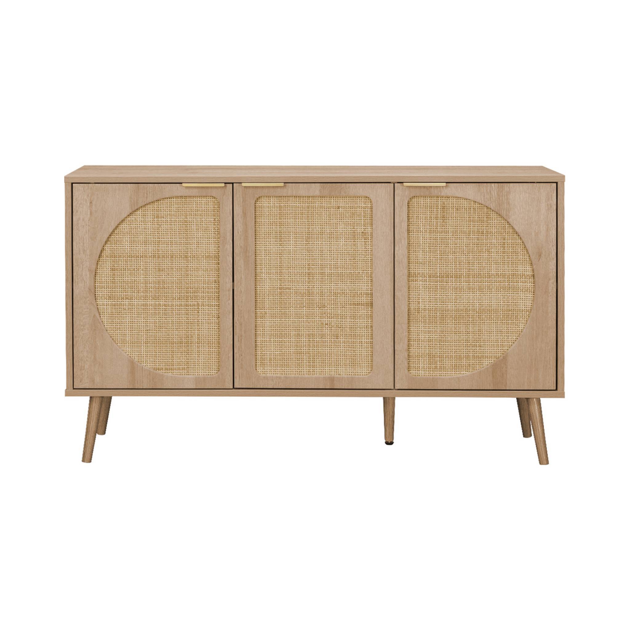 Buffet de rangement. Eva. cannage arrondis et décor bois. trois portes. deux niveaux . buffet bas. L 120 x l39 x H70cm | sweeek - Image 5