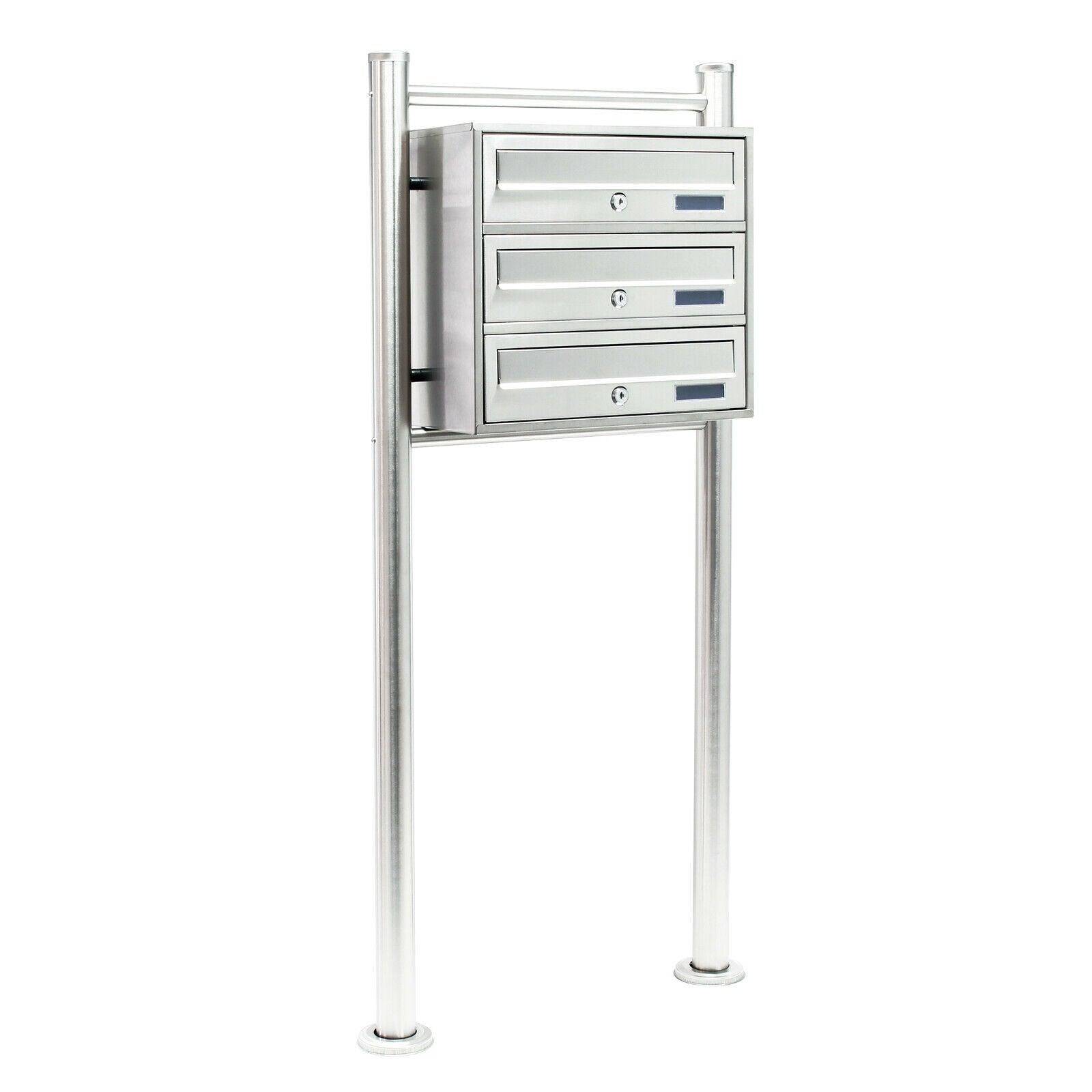 Helloshop26 - Bloc 3 boites aux lettres sur pied support 3 compartiments superposés acier inoxydable - Imagen 1
