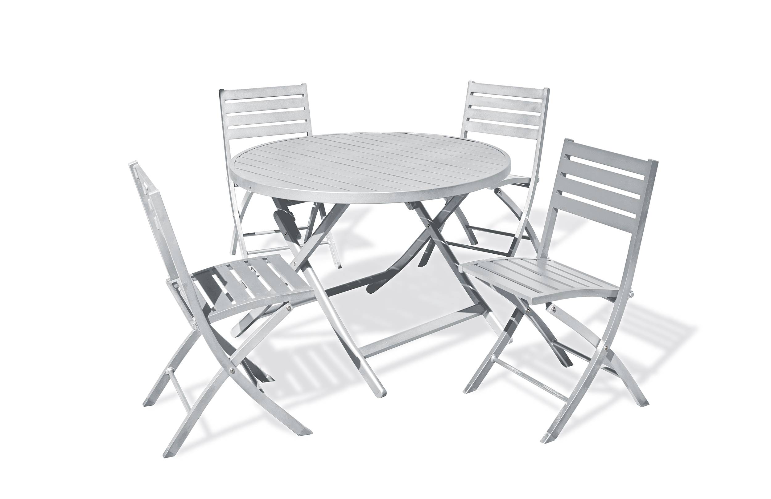 City Garden - Ensemble repas de jardin rond 4 places en aluminium - Gris clair - MARIUS - Imagen 5