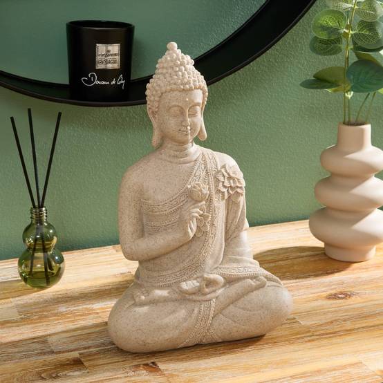 Atmosphera - Statue bouddha assis Salma 17x10,5x27cm beige - Atmosphera Créateur d'intérieur - Image 1