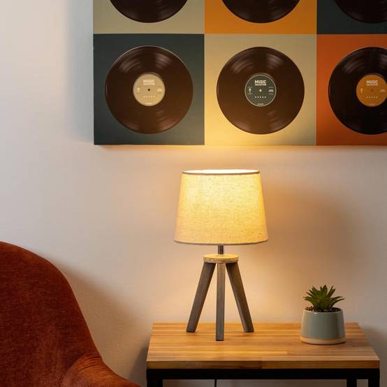 Lampe à Poser Trépied en Bois "Alexis" 31cm Lin - Image 2