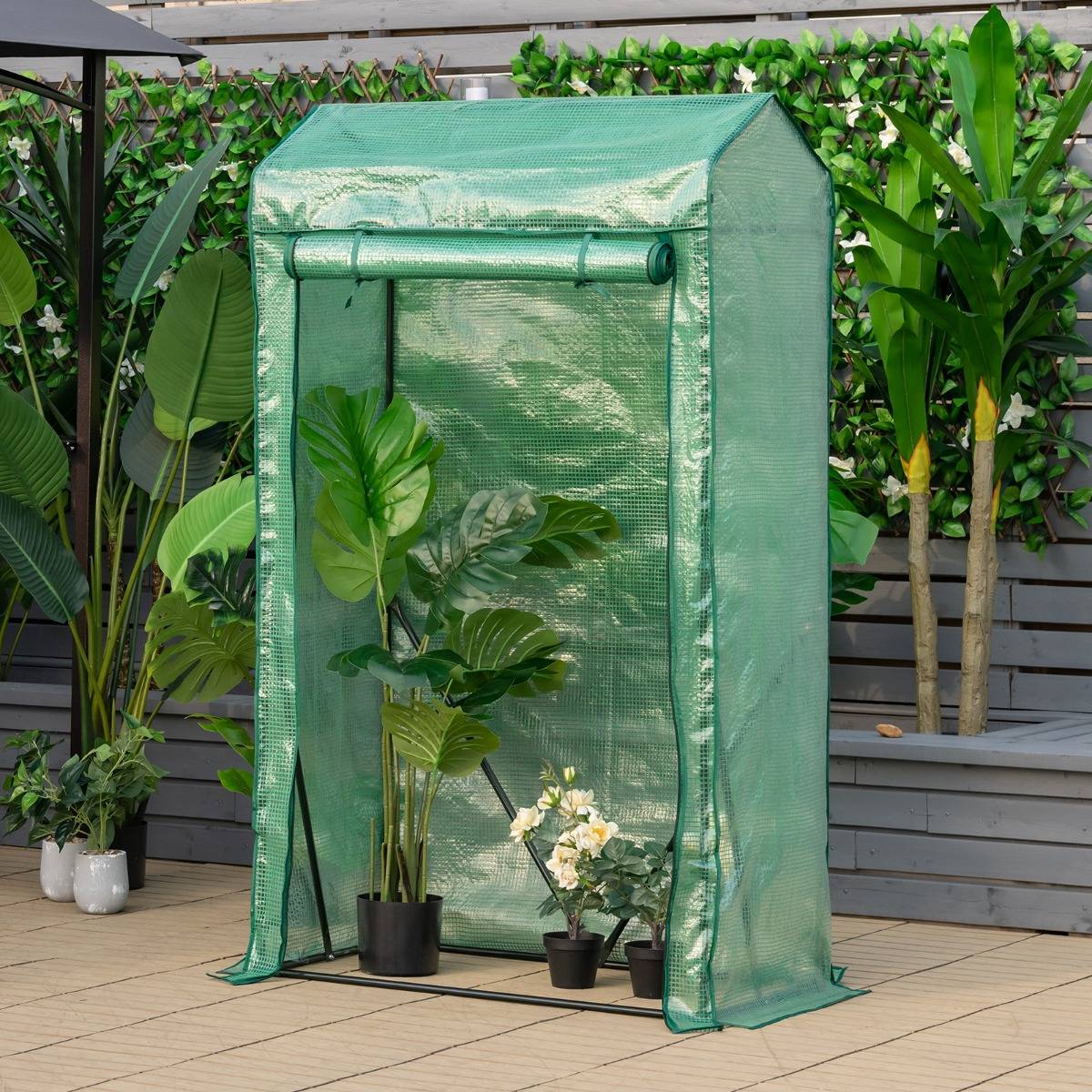 Serre de jardin 0.5m² Serre de culture Serre Tunnel - 100 x 50 x 170 cm avec Porte Zippée Enroulable et Housse de Grille Plastique PE MAISON CHIC - Image 2