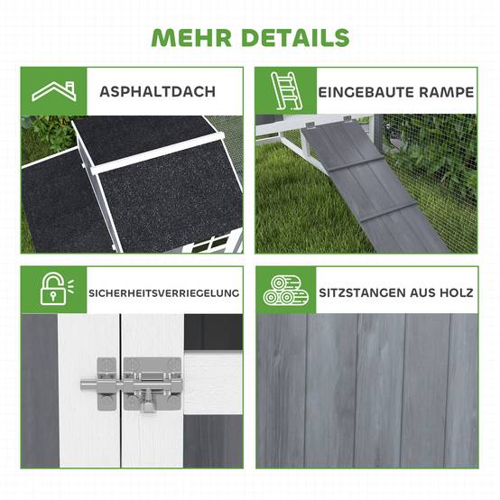 Poulailler avec pondoir bois de sapin gris 236.5 x 91 x 114 cm - PANGIVO - Image 9