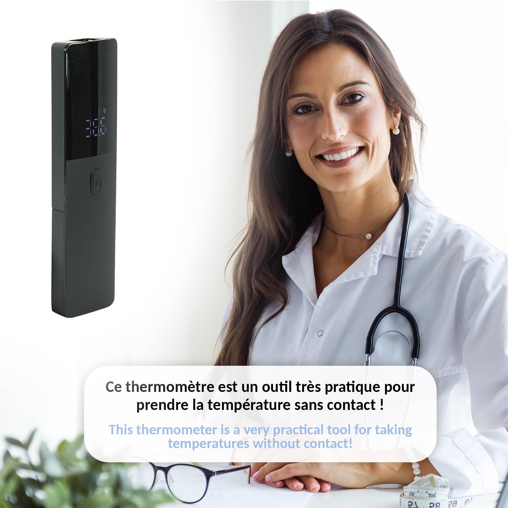 Fishtec - Thermomètre sans contact Slim FISHTEC, mesure en 1 seconde, alerte bip >37,8C, memoire 32 mesures, design fin et hygienique, 15x3,7x1,6 cm - Image 5