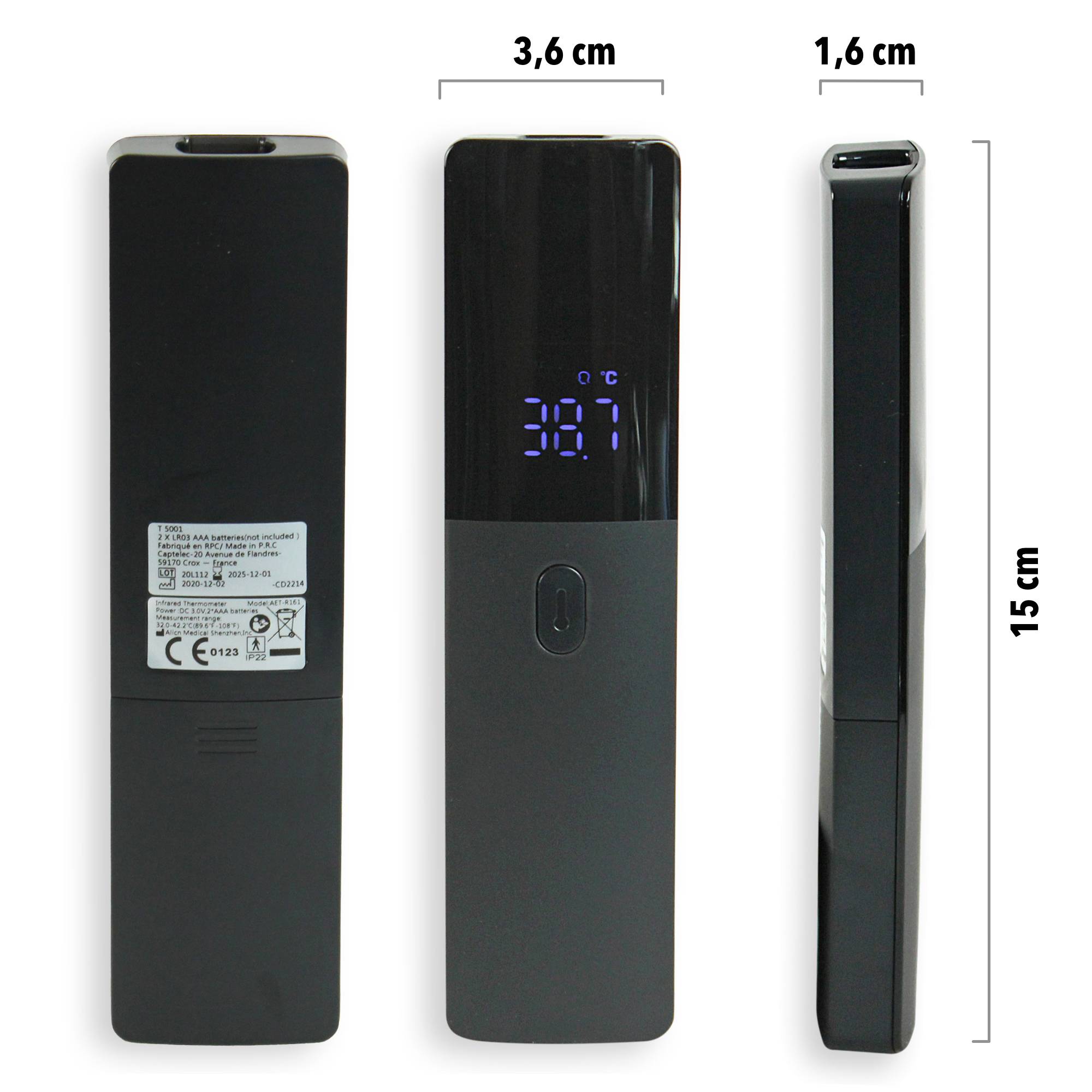 Fishtec - Thermomètre sans contact Slim FISHTEC, mesure en 1 seconde, alerte bip >37,8C, memoire 32 mesures, design fin et hygienique, 15x3,7x1,6 cm - Image 7