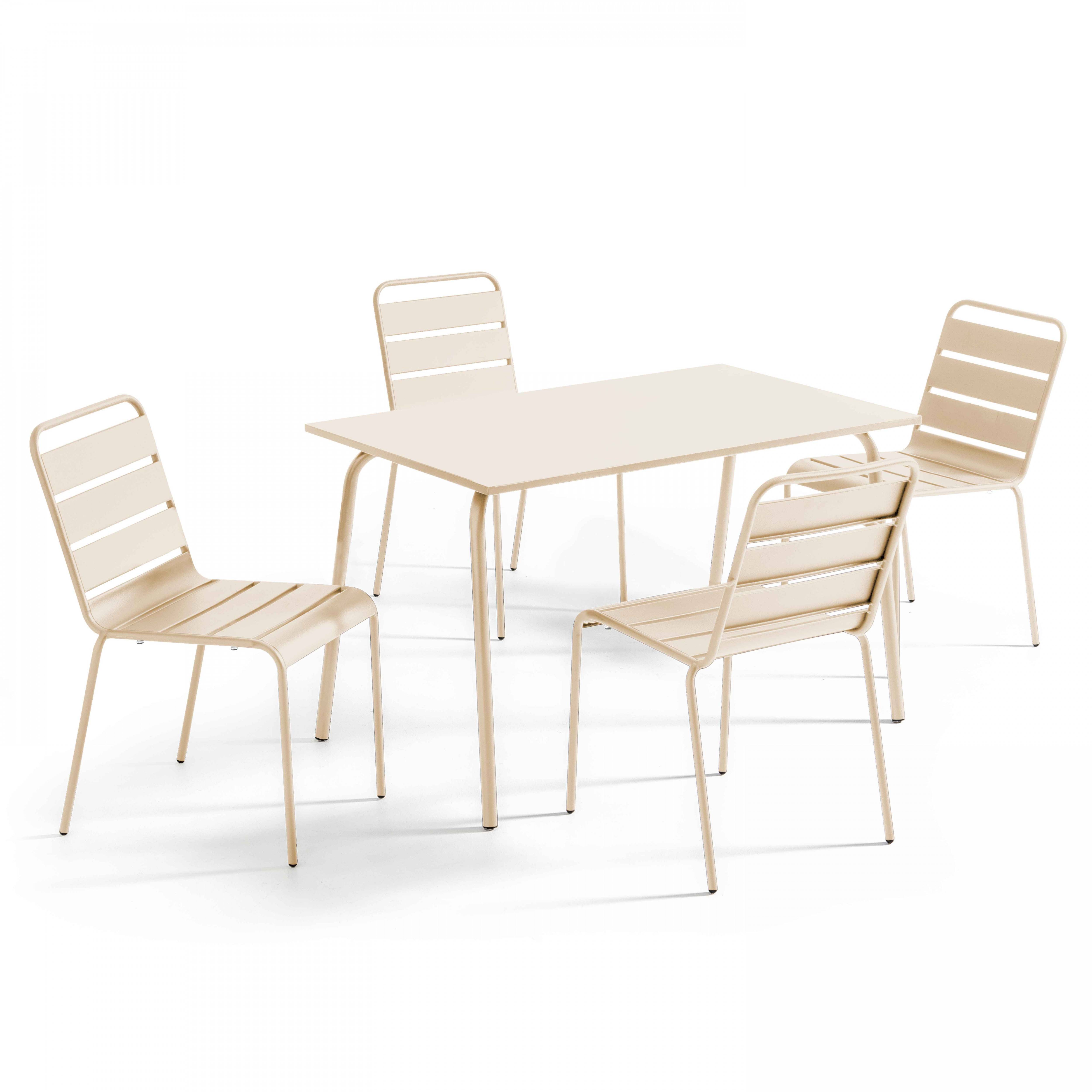 Oviala - Ensemble table de jardin en métal et 4 chaises ivoire Palavas - Oviala - Imagen 1